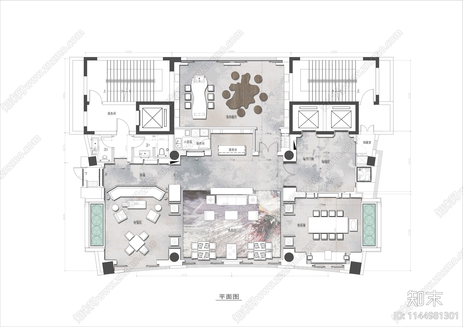 茶室接待室平面布局cad施工图下载【ID:1144981301】