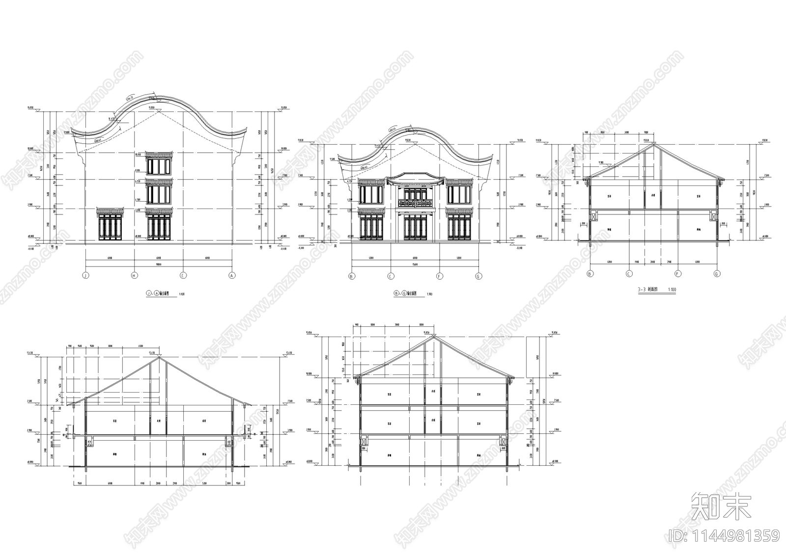 北方明清仿古街区商铺客栈建筑施工图下载【ID:1144981359】