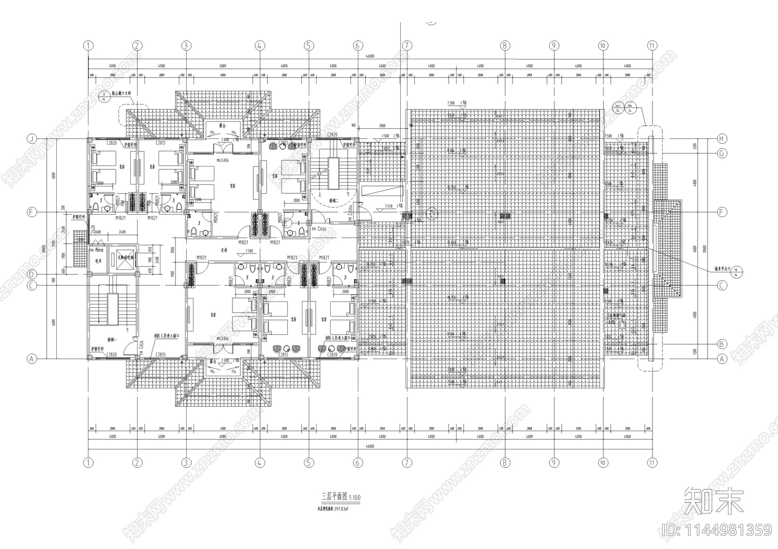 北方明清仿古街区商铺客栈建筑施工图下载【ID:1144981359】