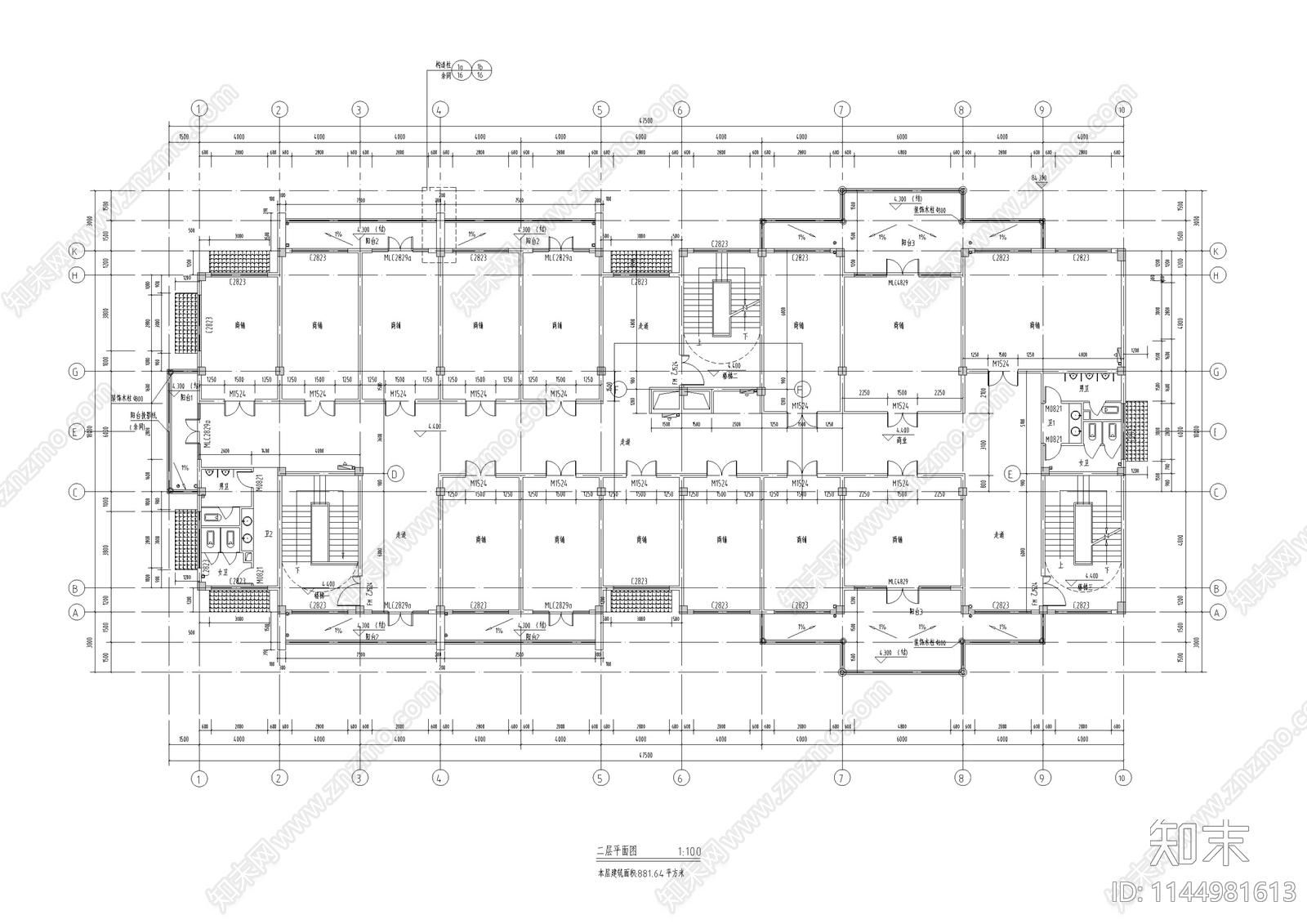 商业综合体建筑cad施工图下载【ID:1144981613】