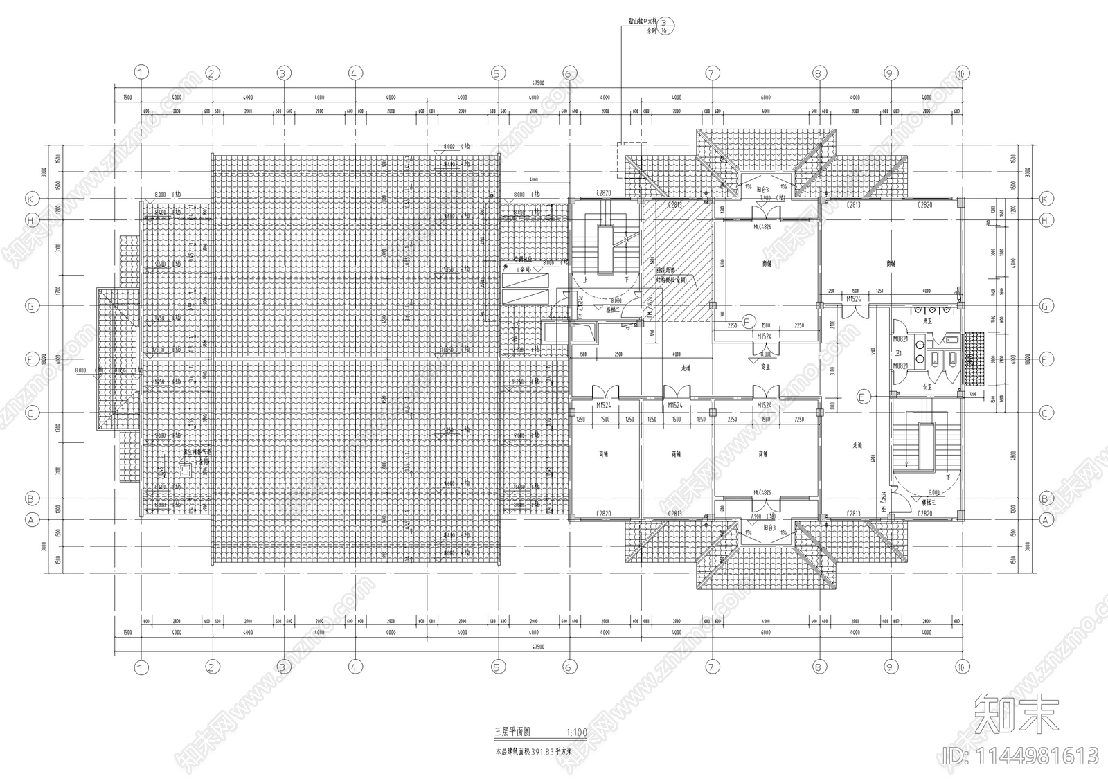 商业综合体建筑cad施工图下载【ID:1144981613】