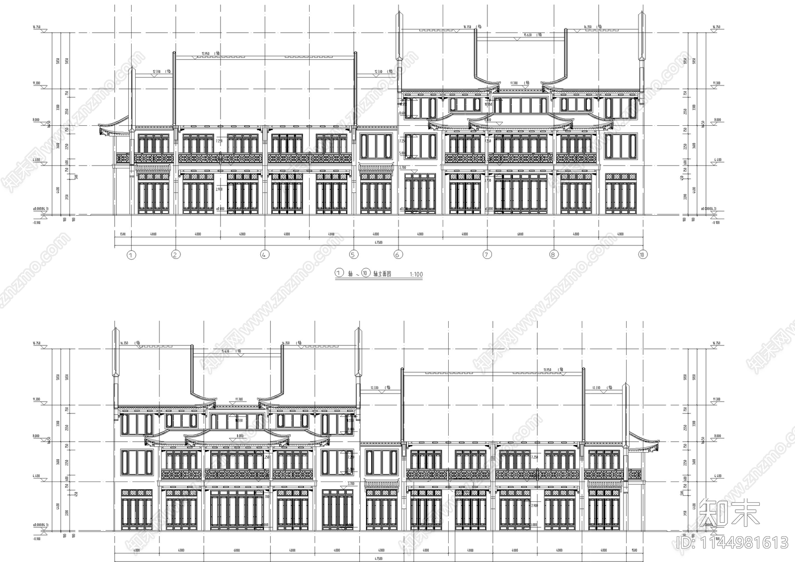 商业综合体建筑cad施工图下载【ID:1144981613】