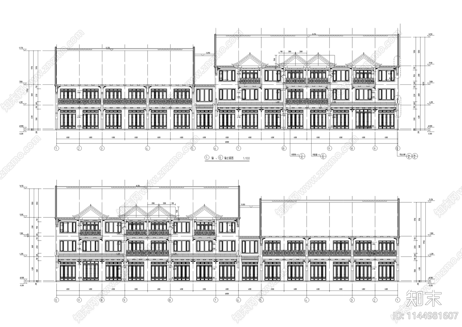 北方明清仿古商业街区建筑cad施工图下载【ID:1144981607】