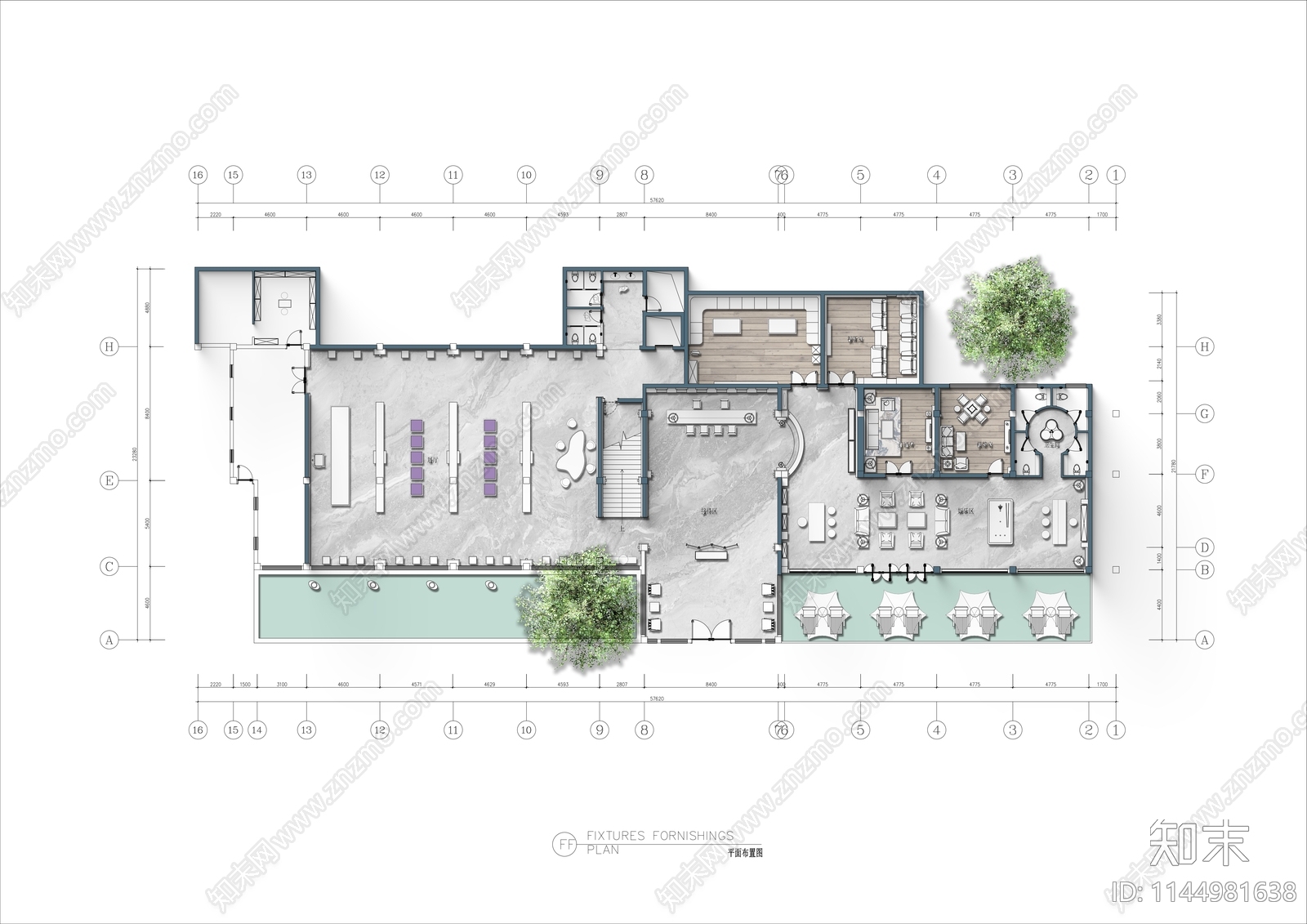 茶叶店休闲会所平面布局施工图下载【ID:1144981638】