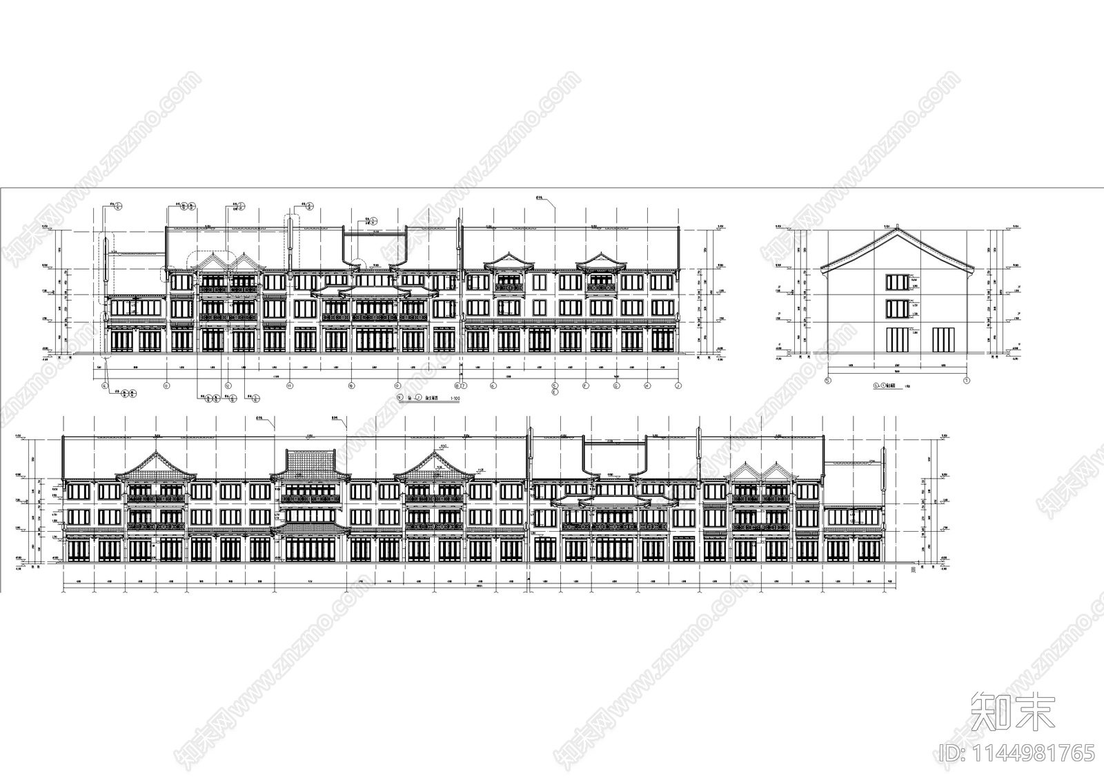 北方明清仿古商业街区建筑cad施工图下载【ID:1144981765】