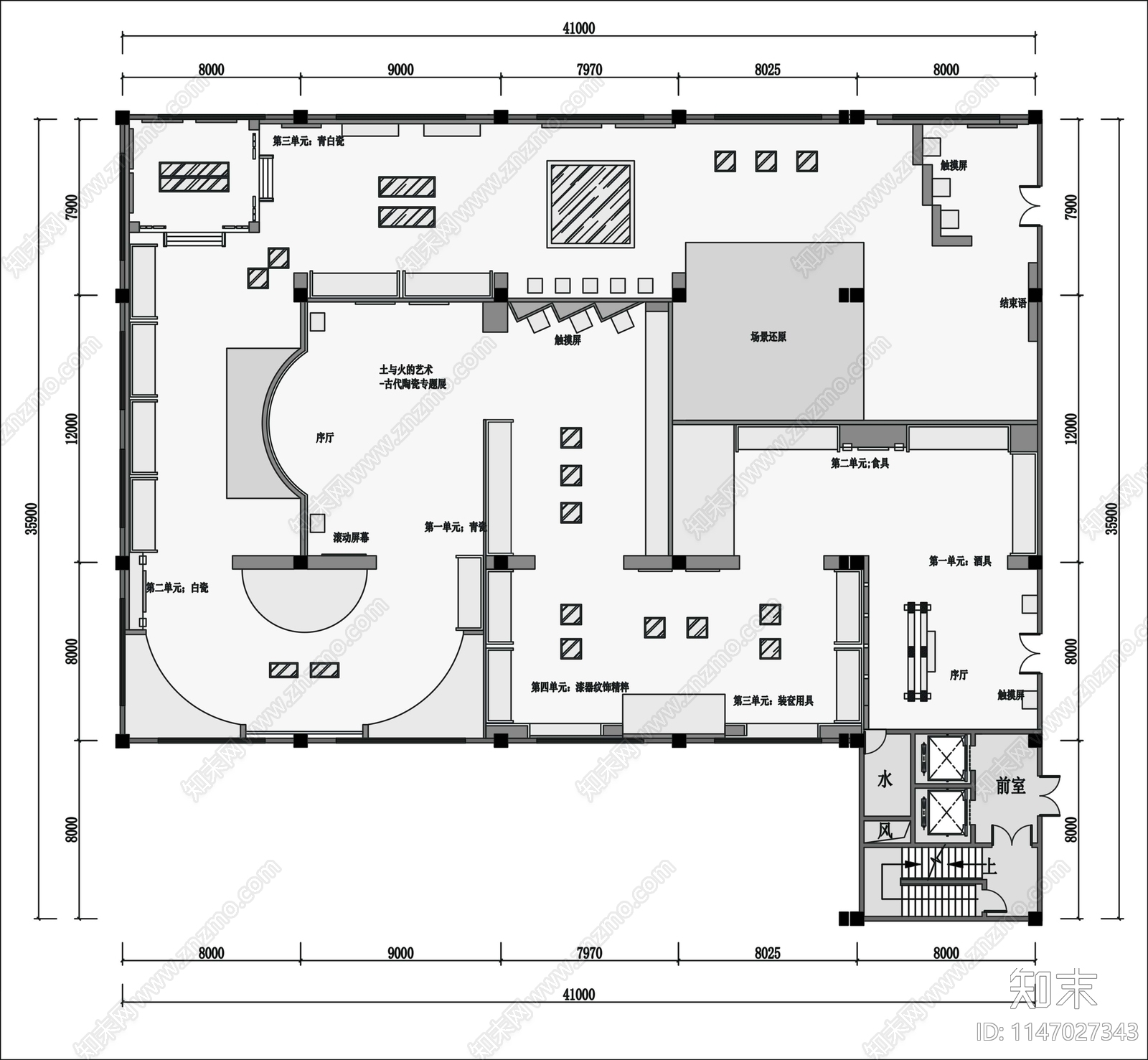 湖北省博物馆漆器展厅平面图cad施工图下载【ID:1147027343】