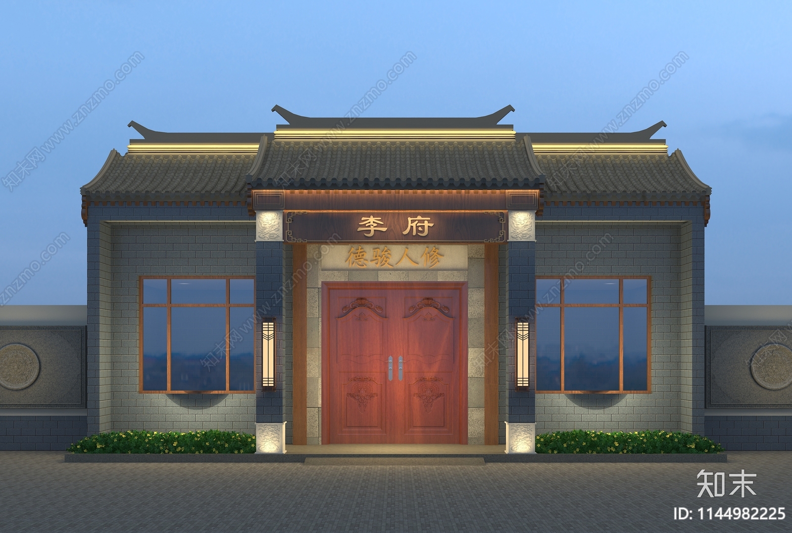 新中式门头夜景3D模型下载【ID:1144982225】