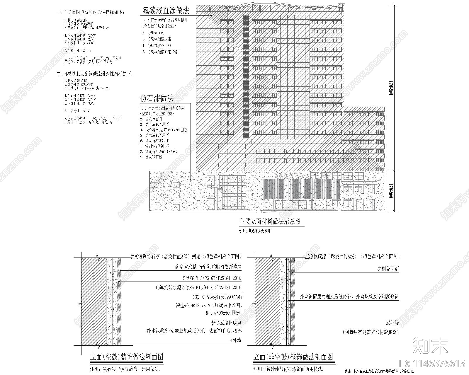 大楼外墙油漆做法施工图下载【ID:1146376615】