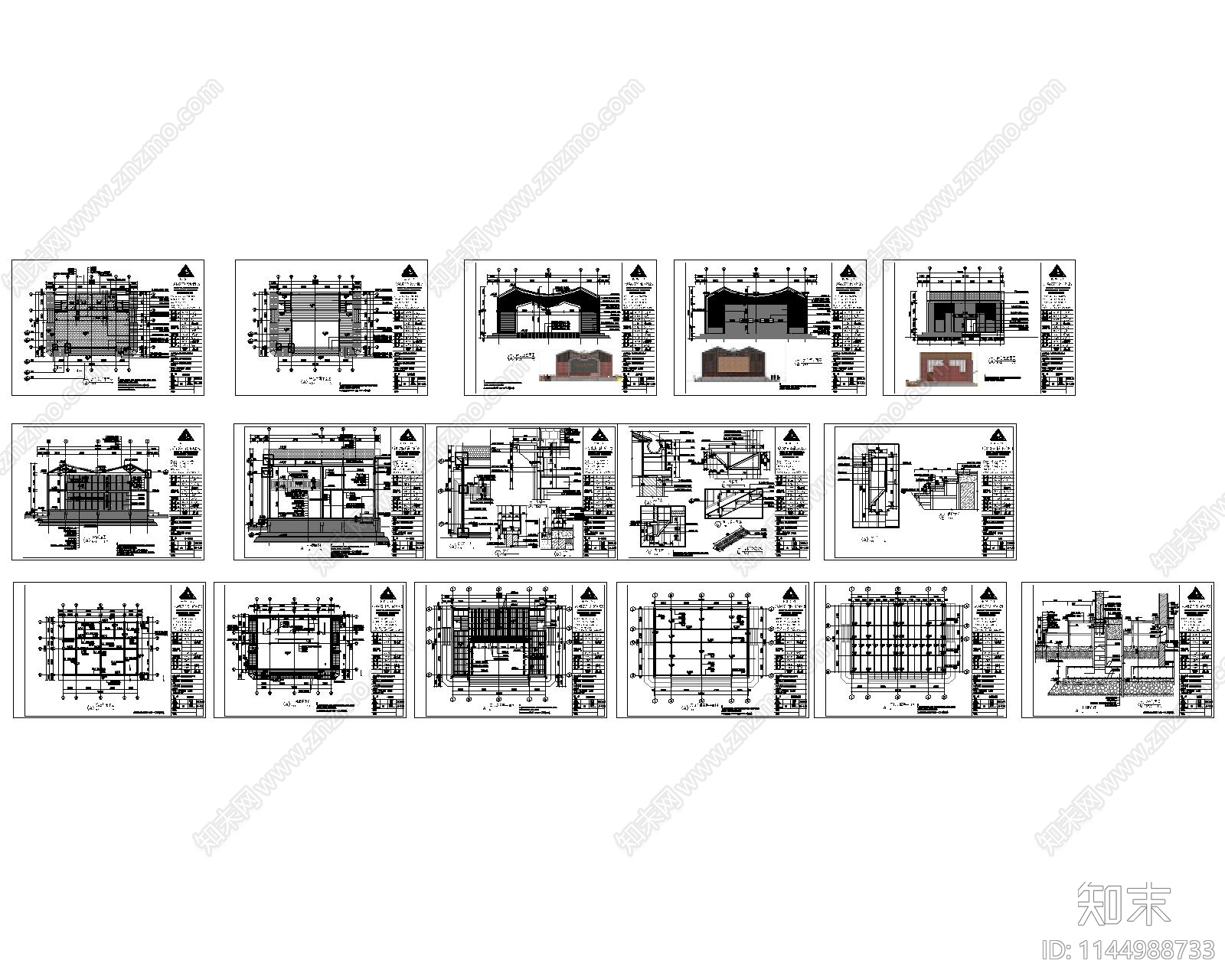 乡村文化舞台详图cad施工图下载【ID:1144988733】