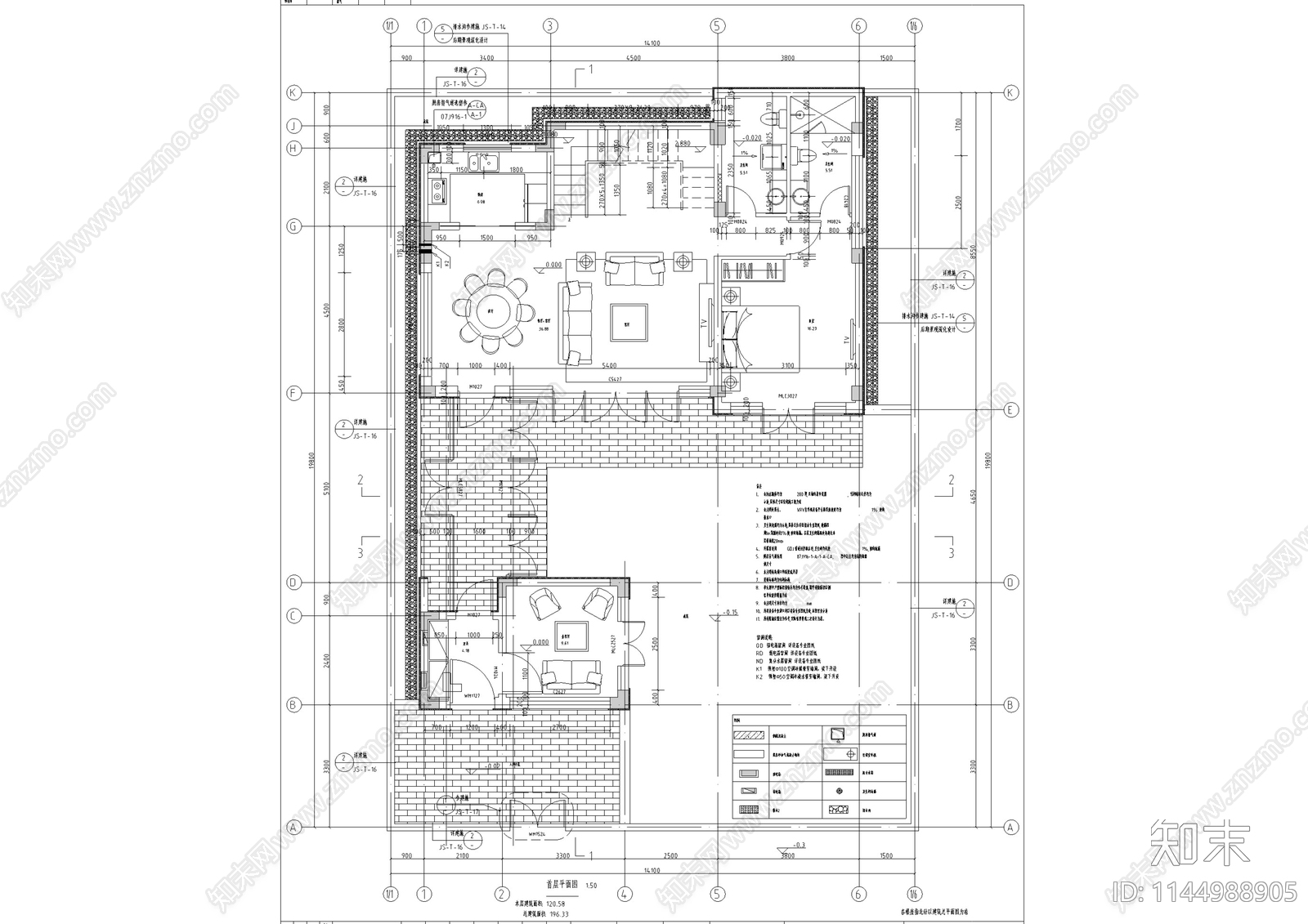 北方中式合院别墅建筑cad施工图下载【ID:1144988905】