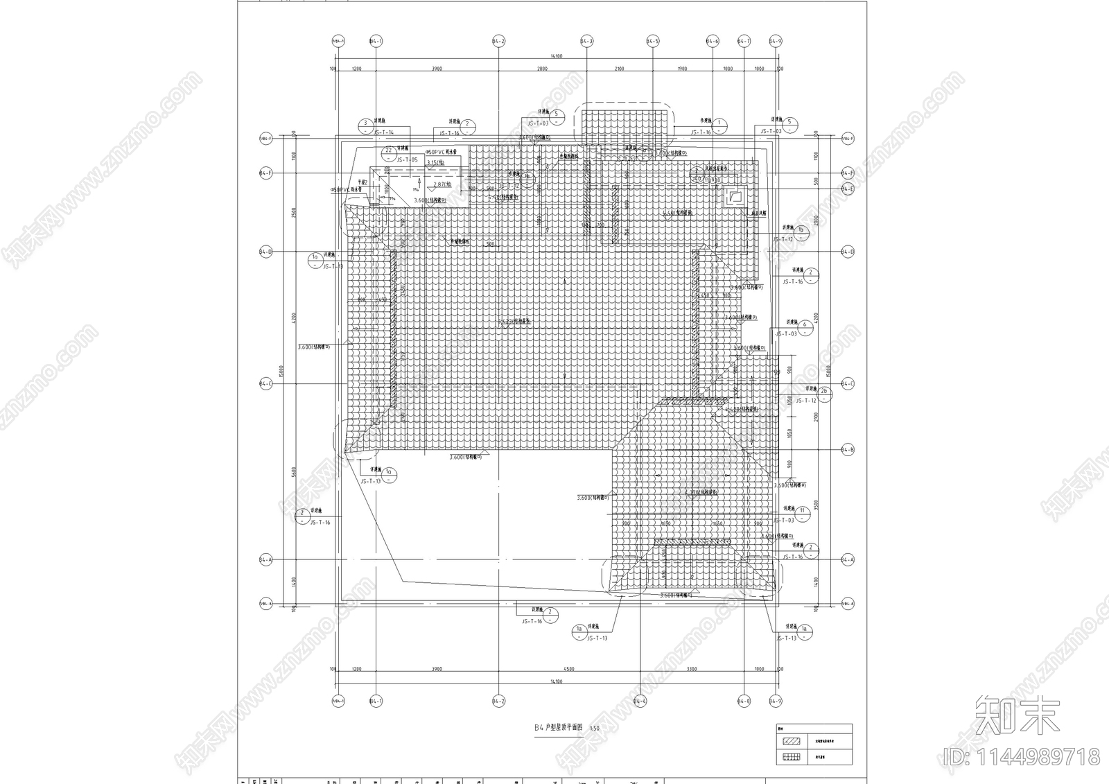 北方中式合院别墅建筑cad施工图下载【ID:1144989718】