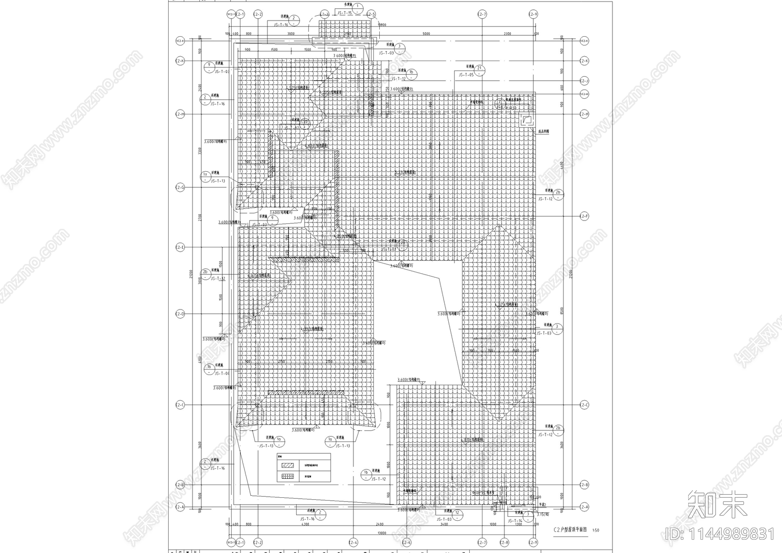 北方中式合院别墅建筑cad施工图下载【ID:1144989831】