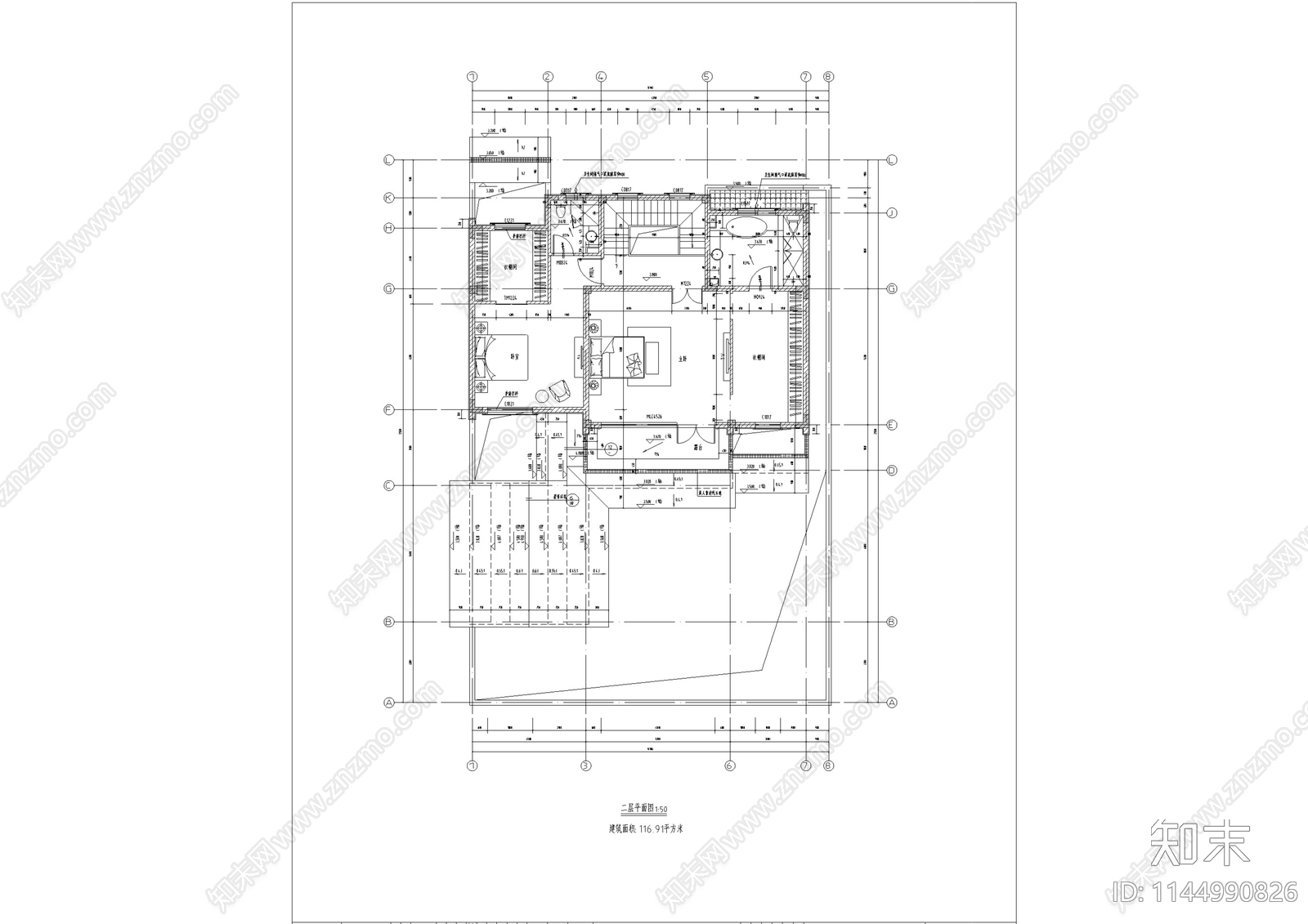 北方中式合院别墅建筑cad施工图下载【ID:1144990826】