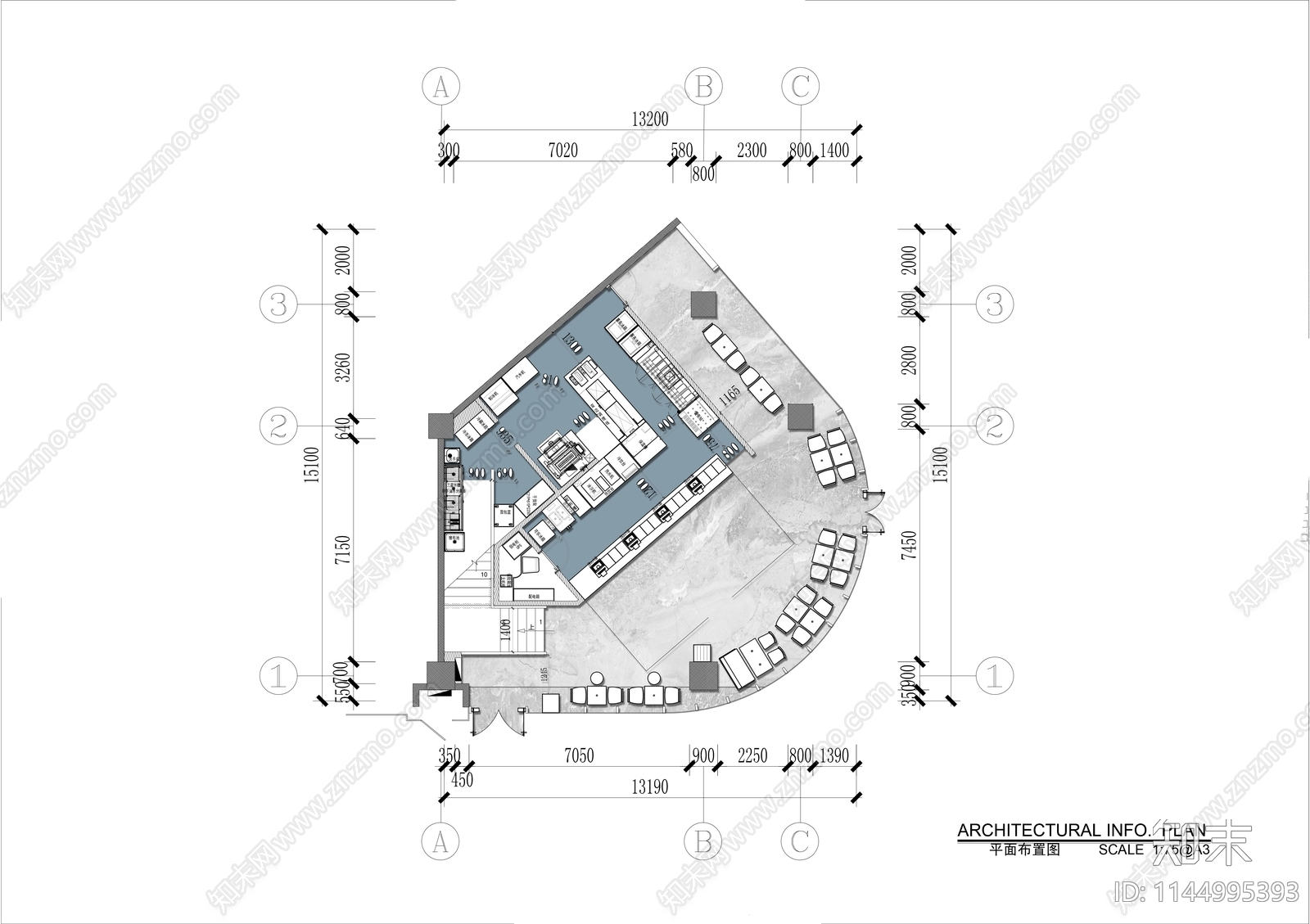 奶茶咖啡店平面布置施工图下载【ID:1144995393】