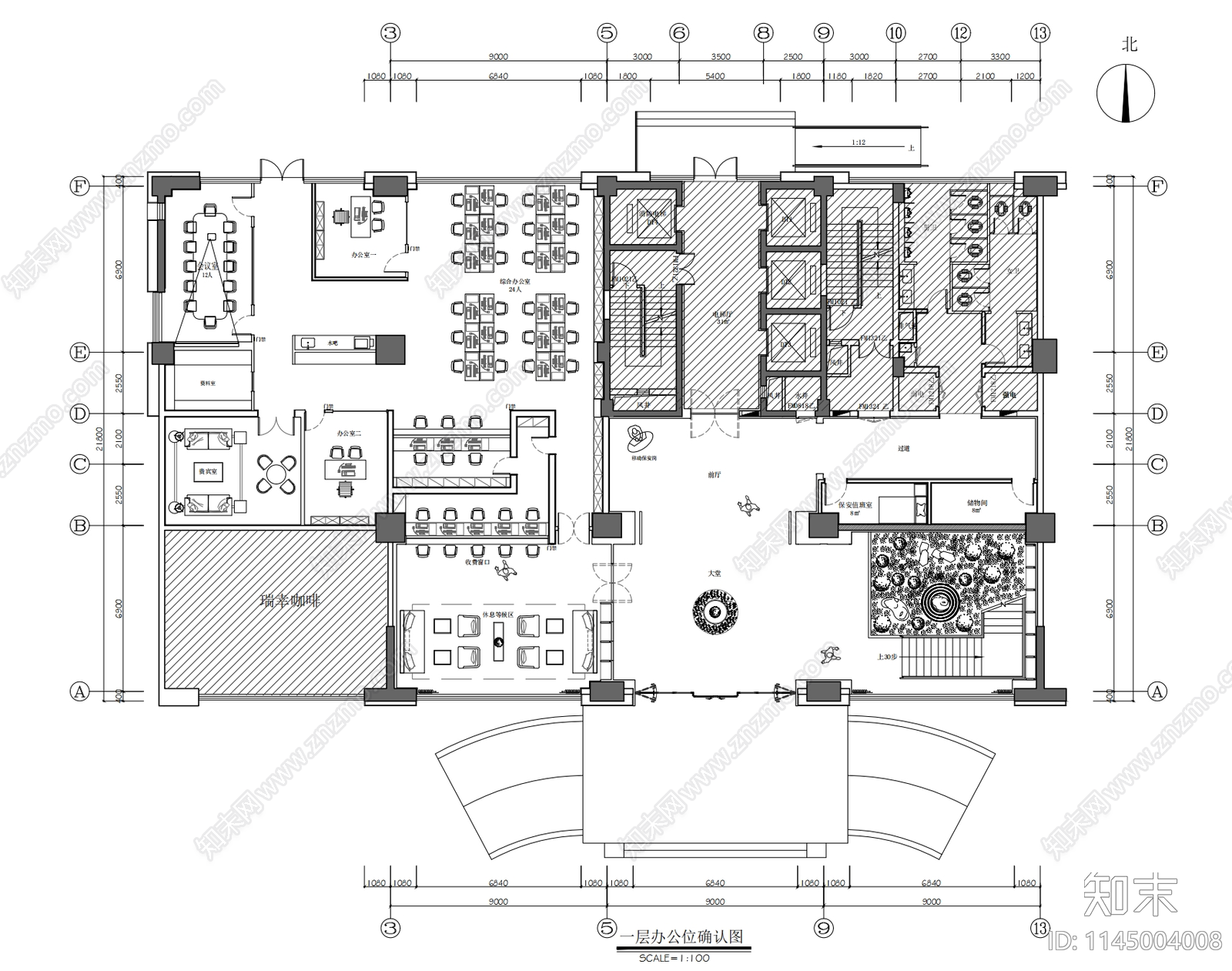 1500㎡两层办公空间详图cad施工图下载【ID:1145004008】