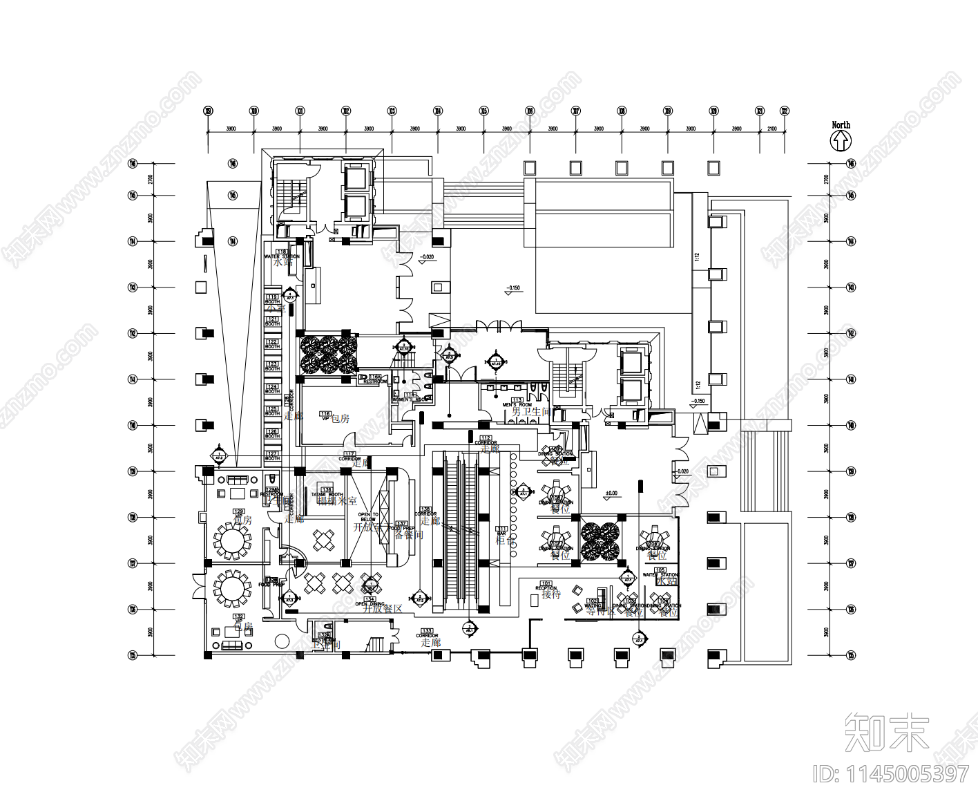 中餐厅详图cad施工图下载【ID:1145005397】