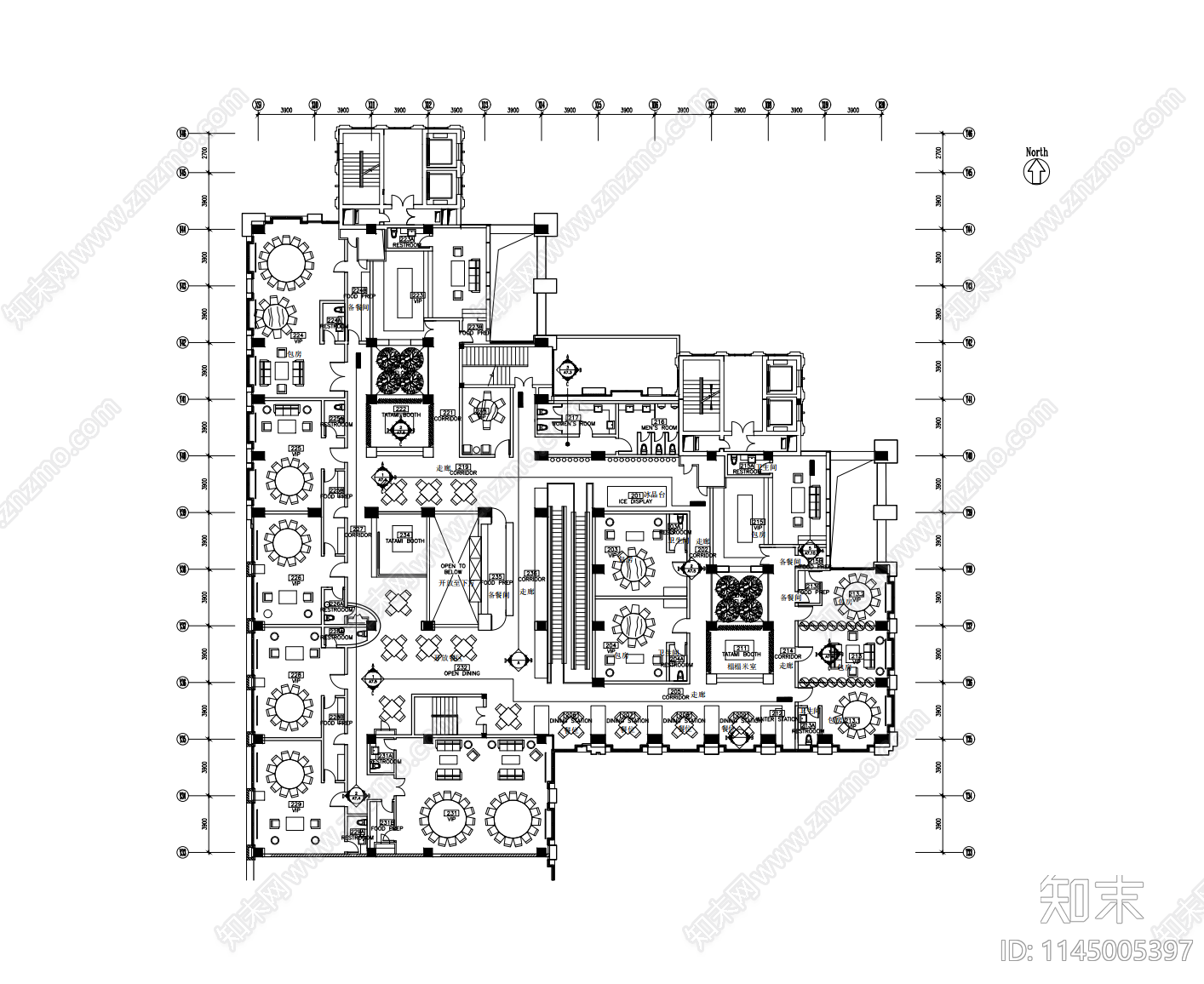 中餐厅详图cad施工图下载【ID:1145005397】