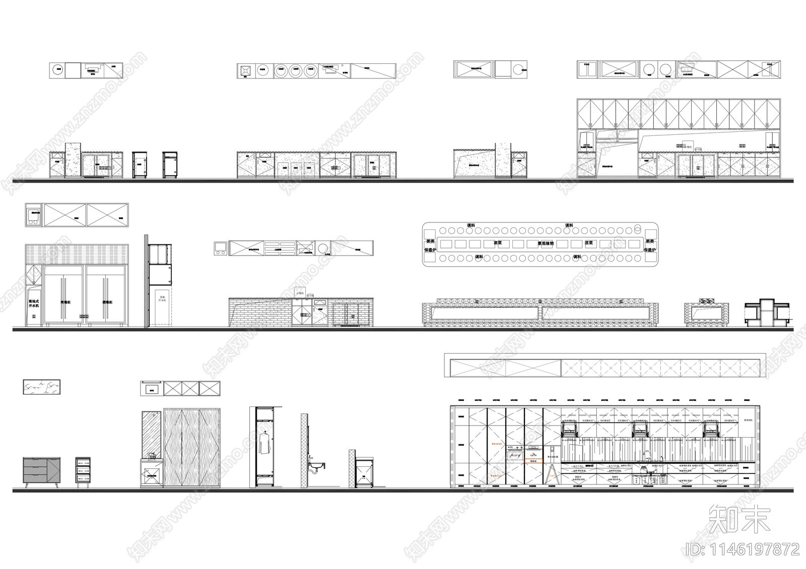 10套备餐柜CAD平立面节点图库施工图下载【ID:1146197872】