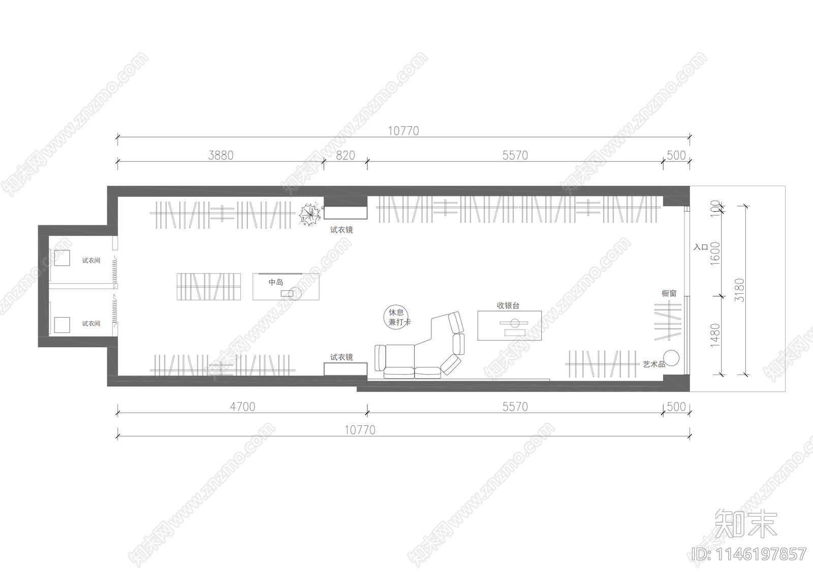 商场现代女装店平面图施工图下载【ID:1146197857】