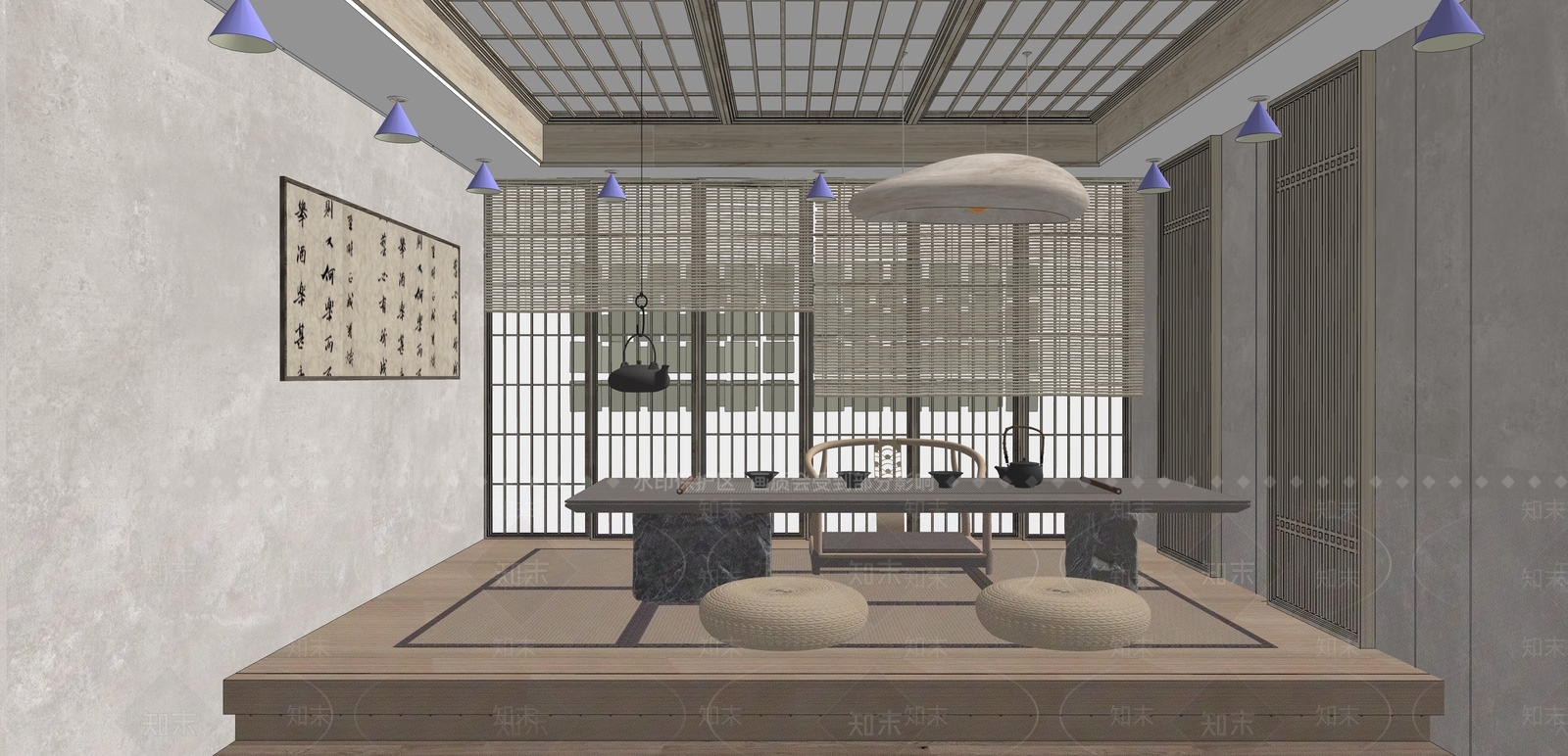 新中式禅意茶室SU模型下载【ID:1145027183】