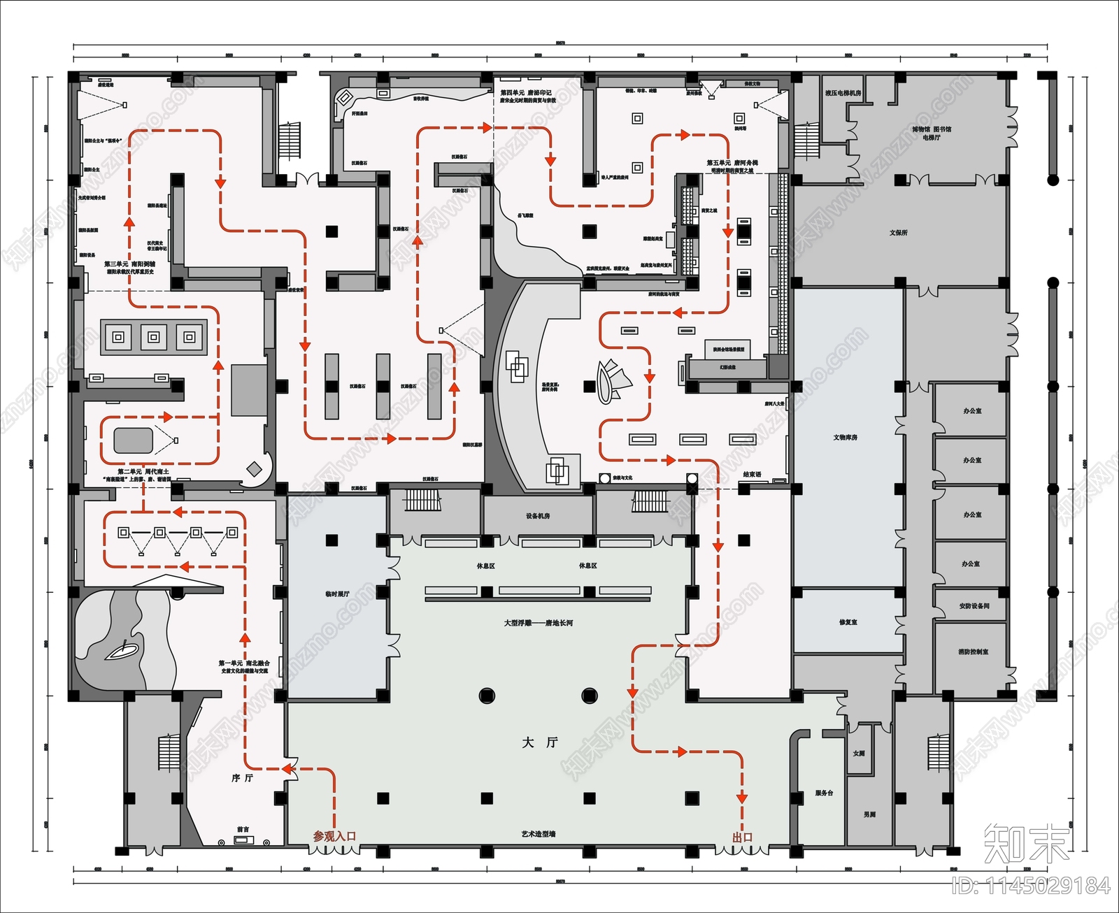 唐河博物馆展厅平面图施工图下载【ID:1145029184】