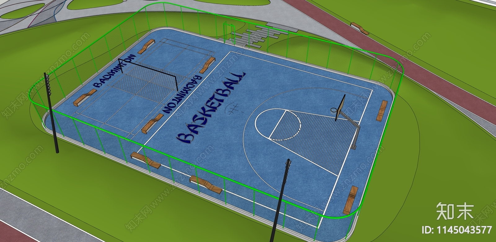 现代户外篮球场SU模型下载【ID:1145043577】