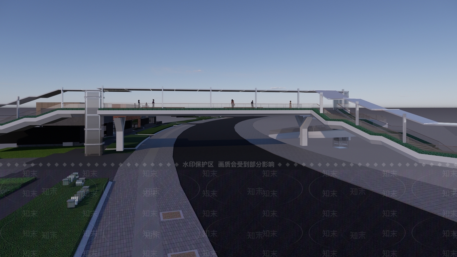 现代景观人行天桥SU模型下载【ID:1145049601】