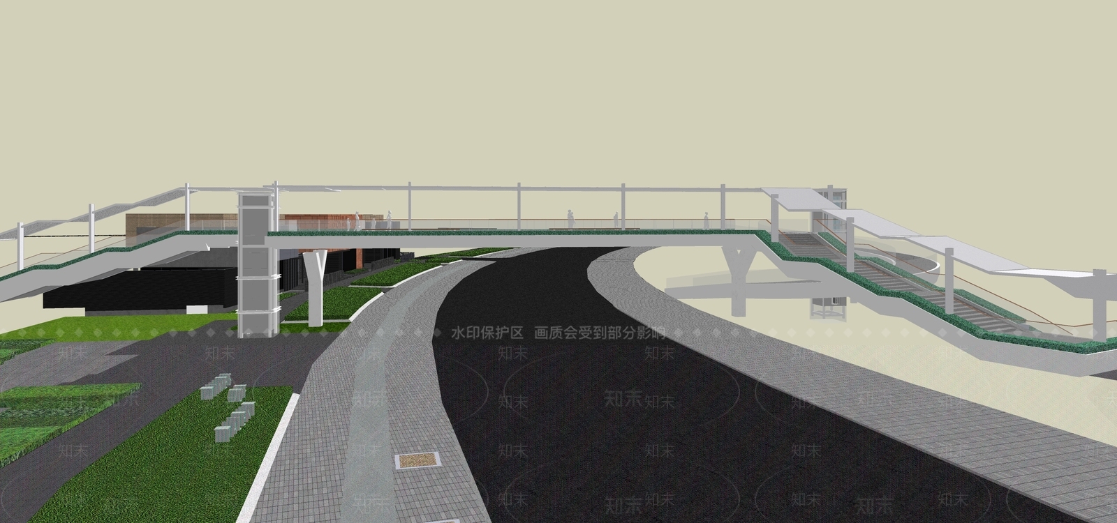 现代景观人行天桥SU模型下载【ID:1145049601】