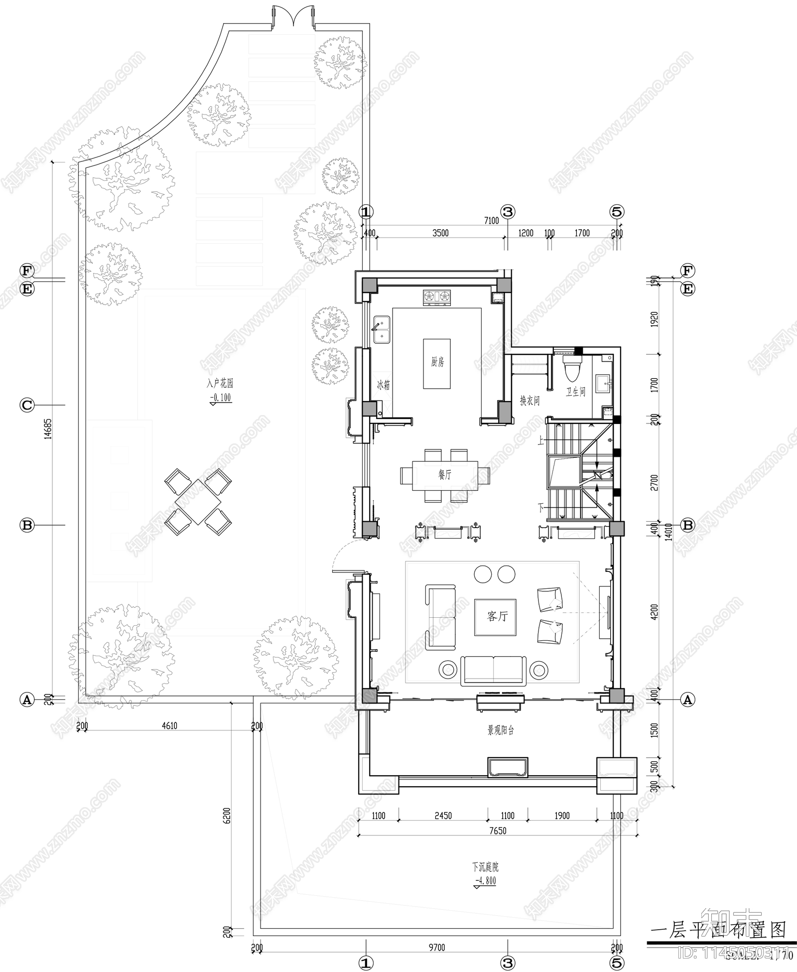 现代家装大平层cad施工图下载【ID:1145050311】