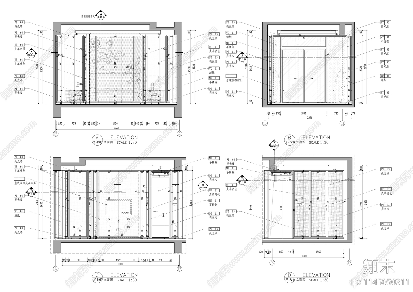 现代家装大平层cad施工图下载【ID:1145050311】