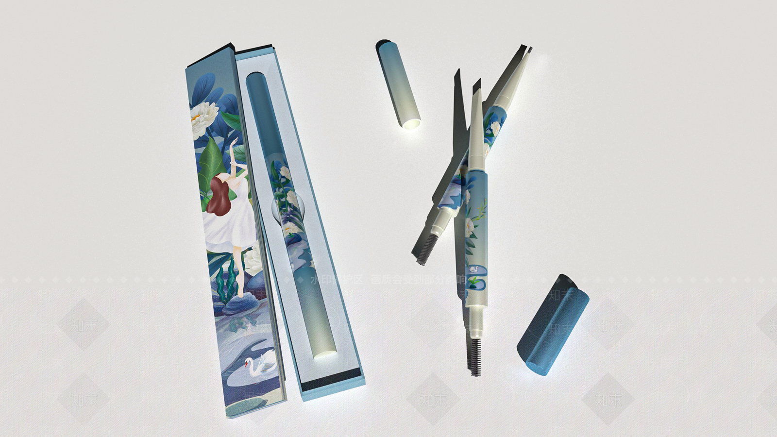 生活用品化妆品眉笔眉刷睫毛膏日用品包装盒刷子3D模型下载【ID:1145052433】