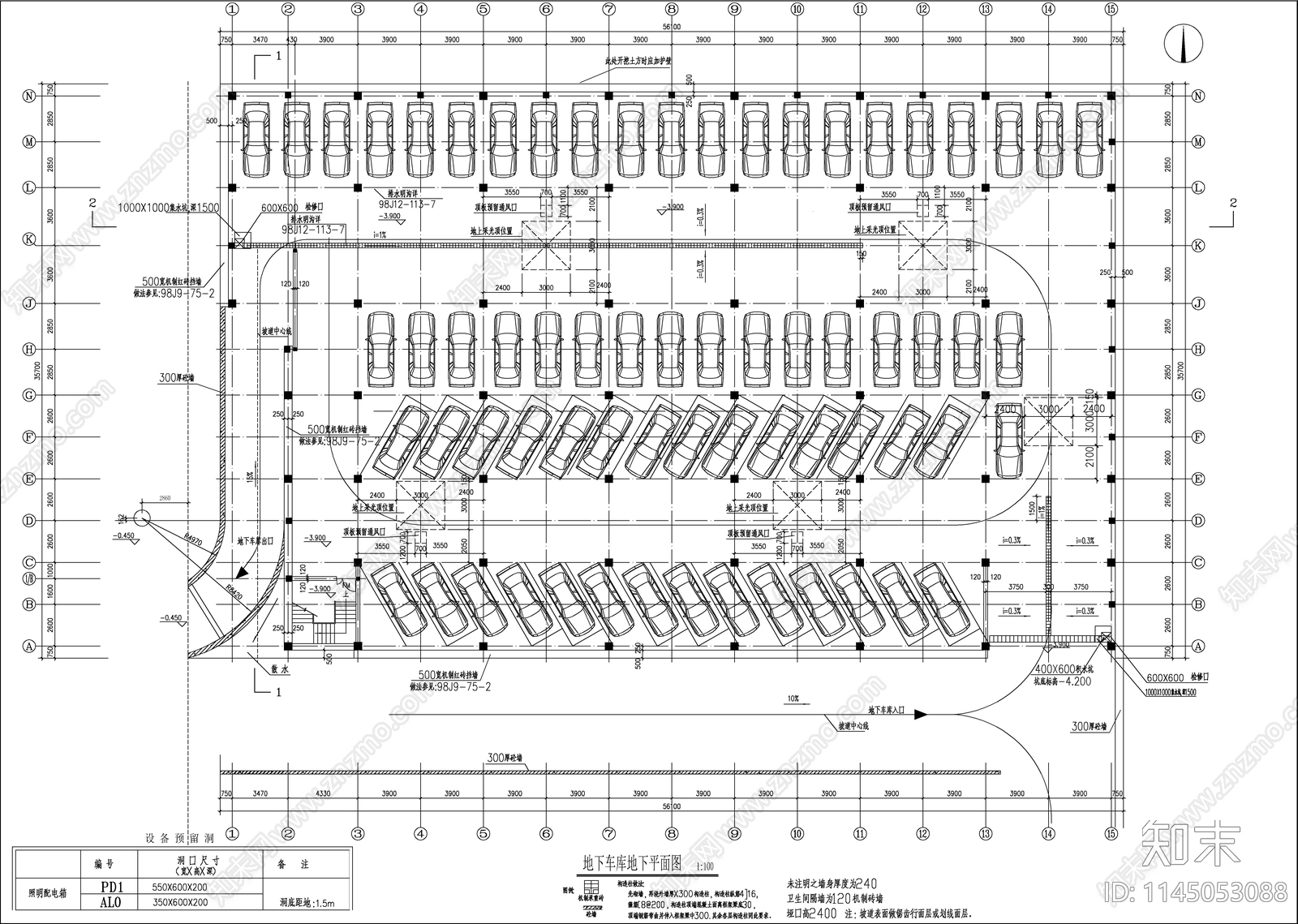 车库建筑图cad施工图下载【ID:1145053088】