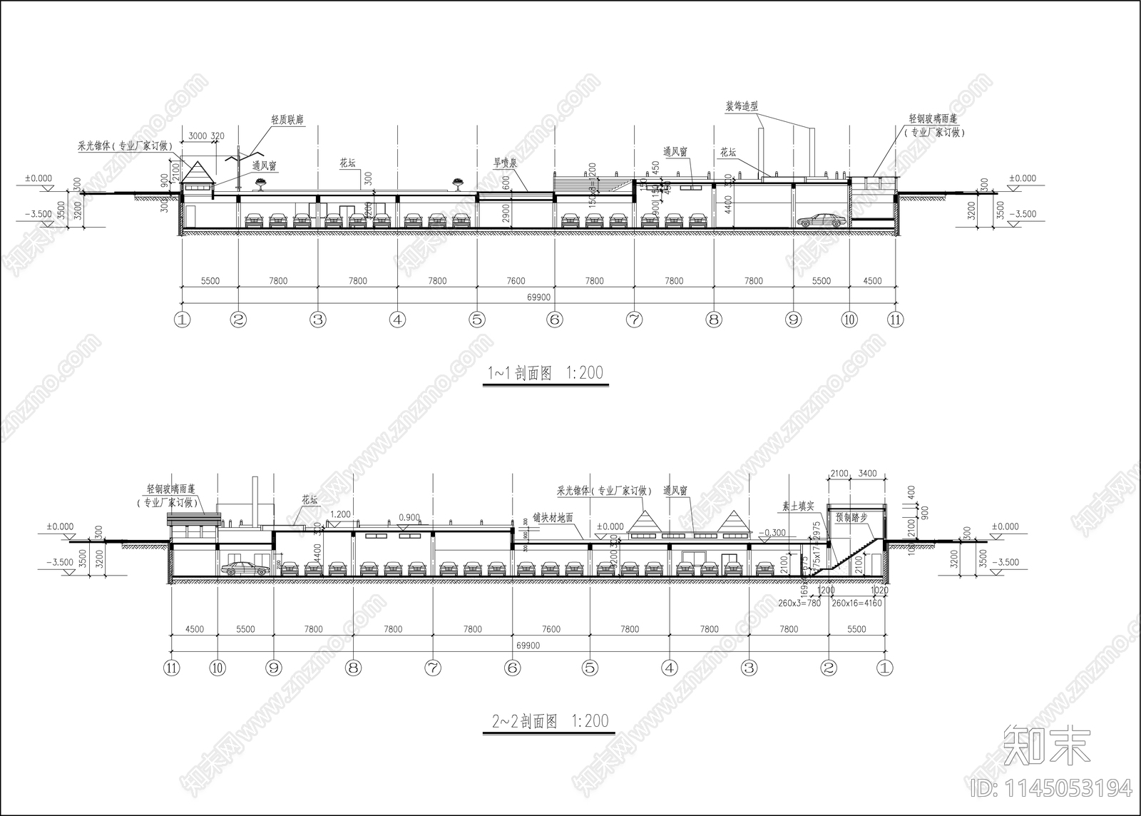 小区车库建筑详图cad施工图下载【ID:1145053194】