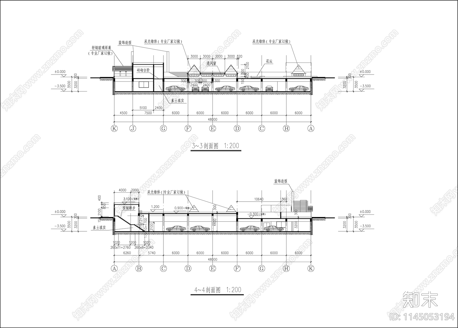 小区车库建筑详图cad施工图下载【ID:1145053194】