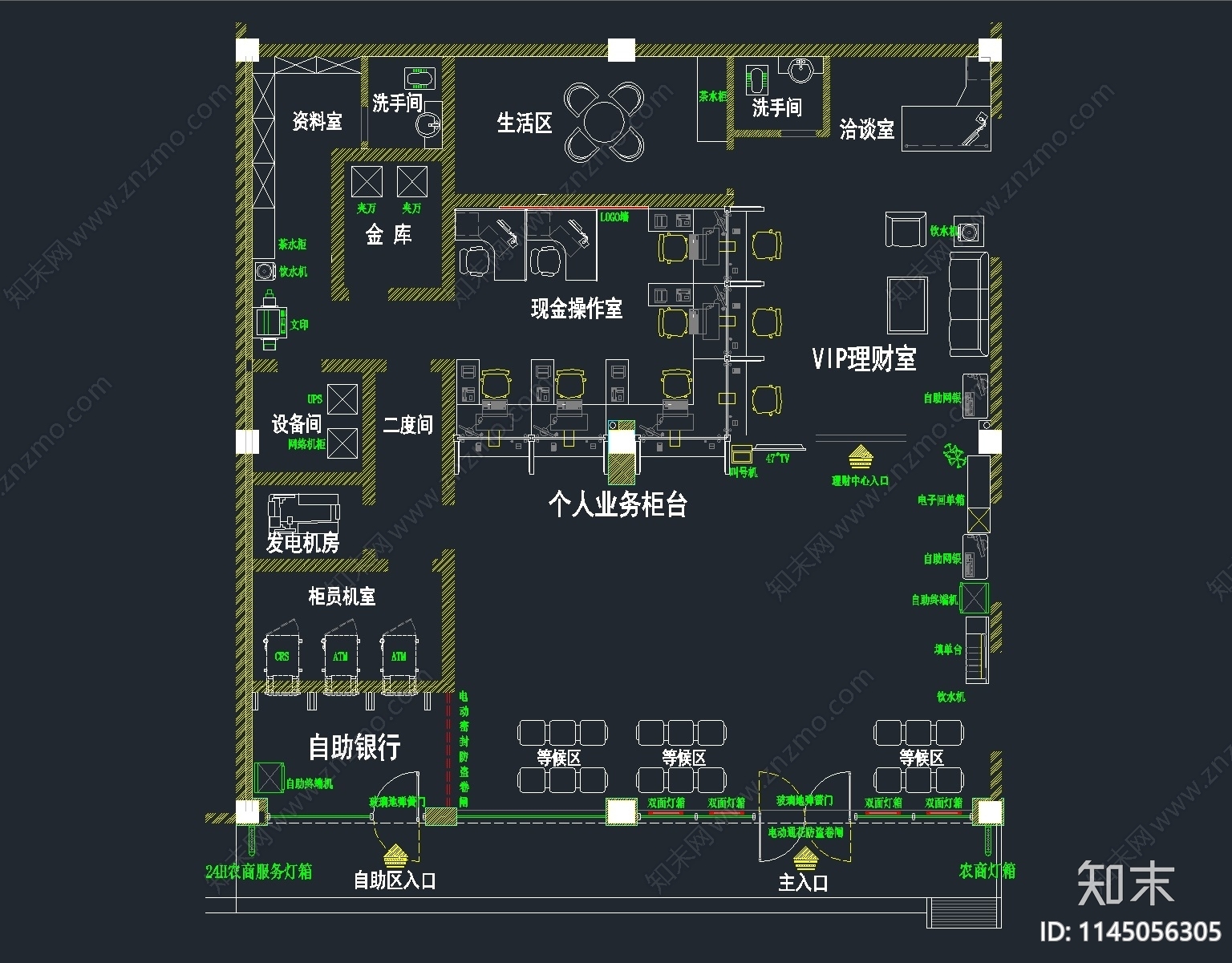 80套各大银行CADcad施工图下载【ID:1145056305】