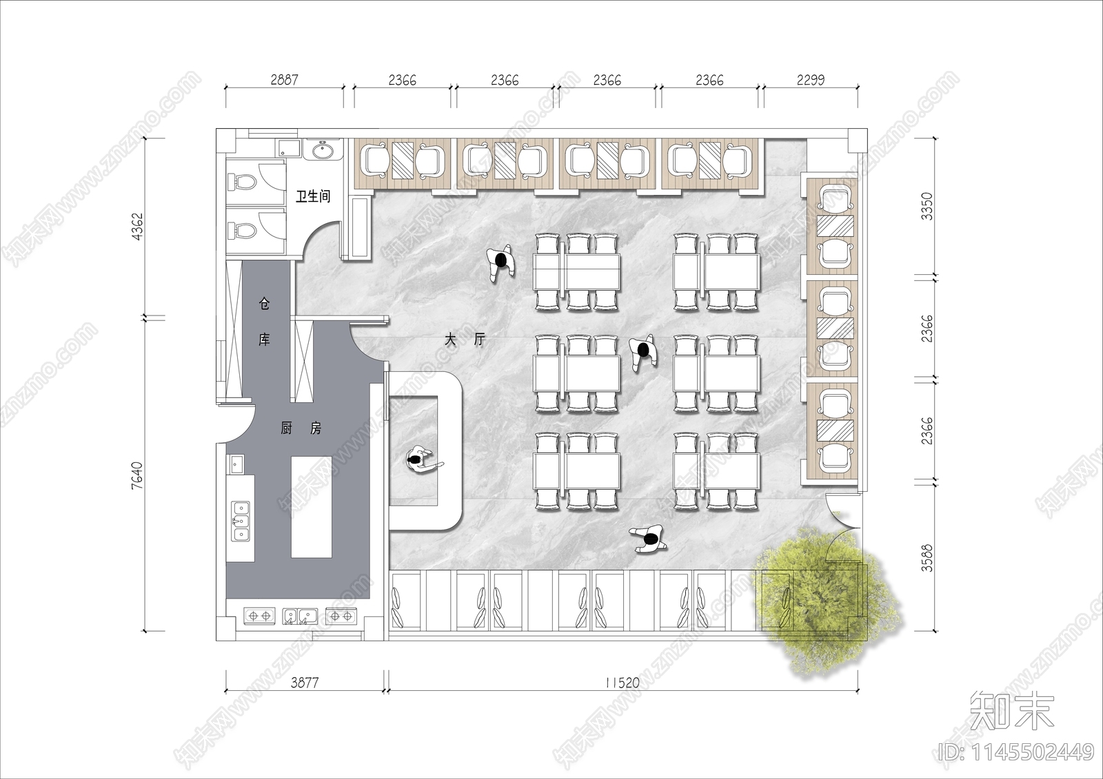 快餐店平面布局施工图下载【ID:1145502449】