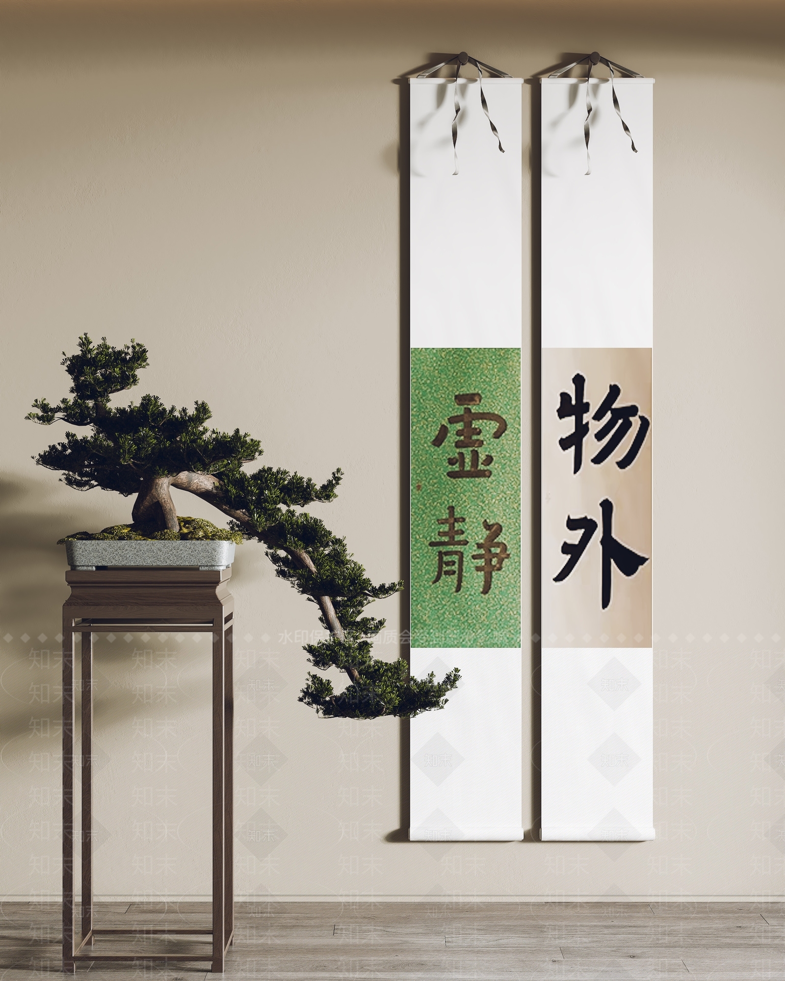 新中式卷轴装饰画3D模型下载【ID:1145065382】