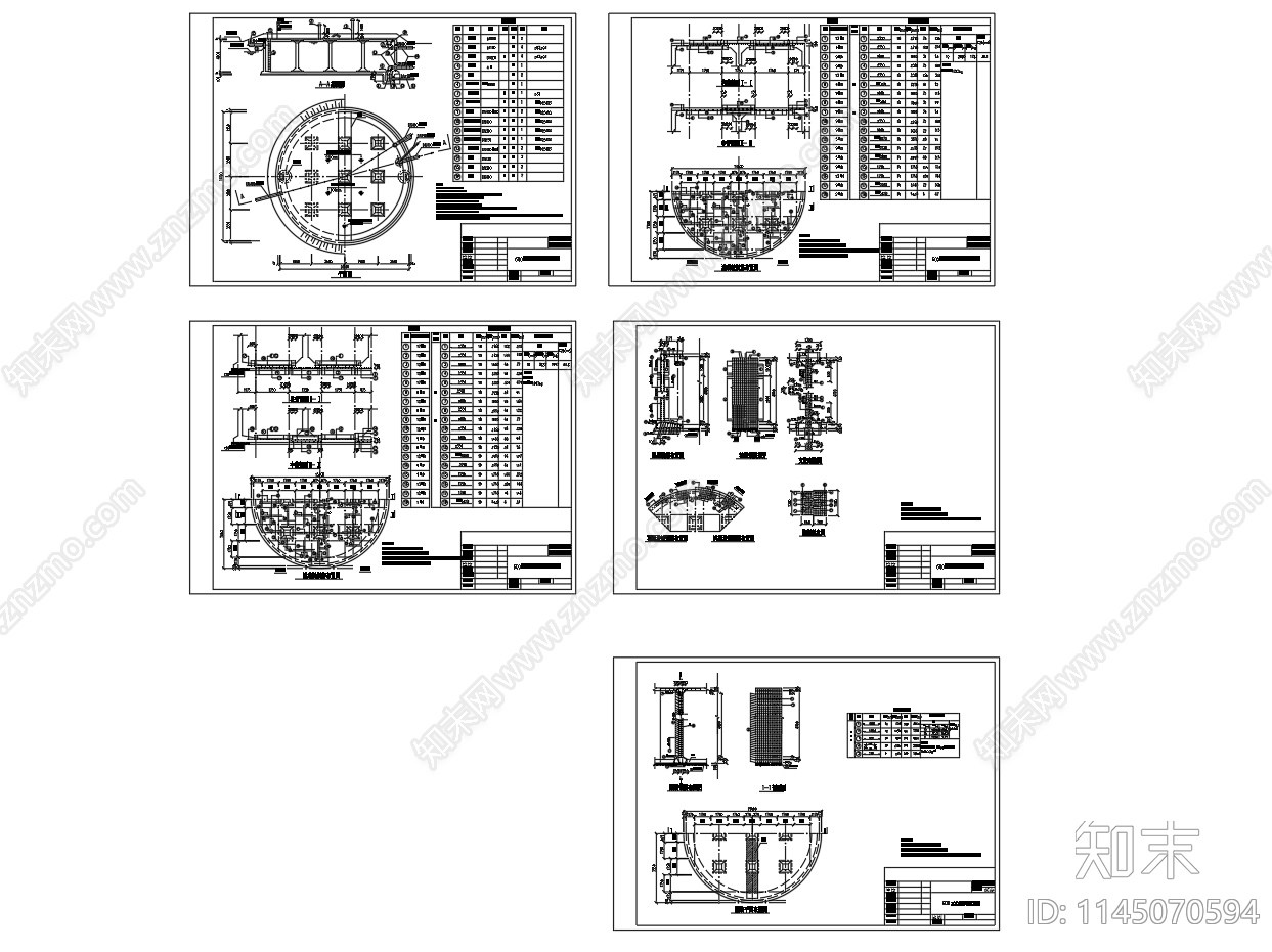 600立方圆形清水池蓄水池平面剖面配筋图cad施工图下载【ID:1145070594】
