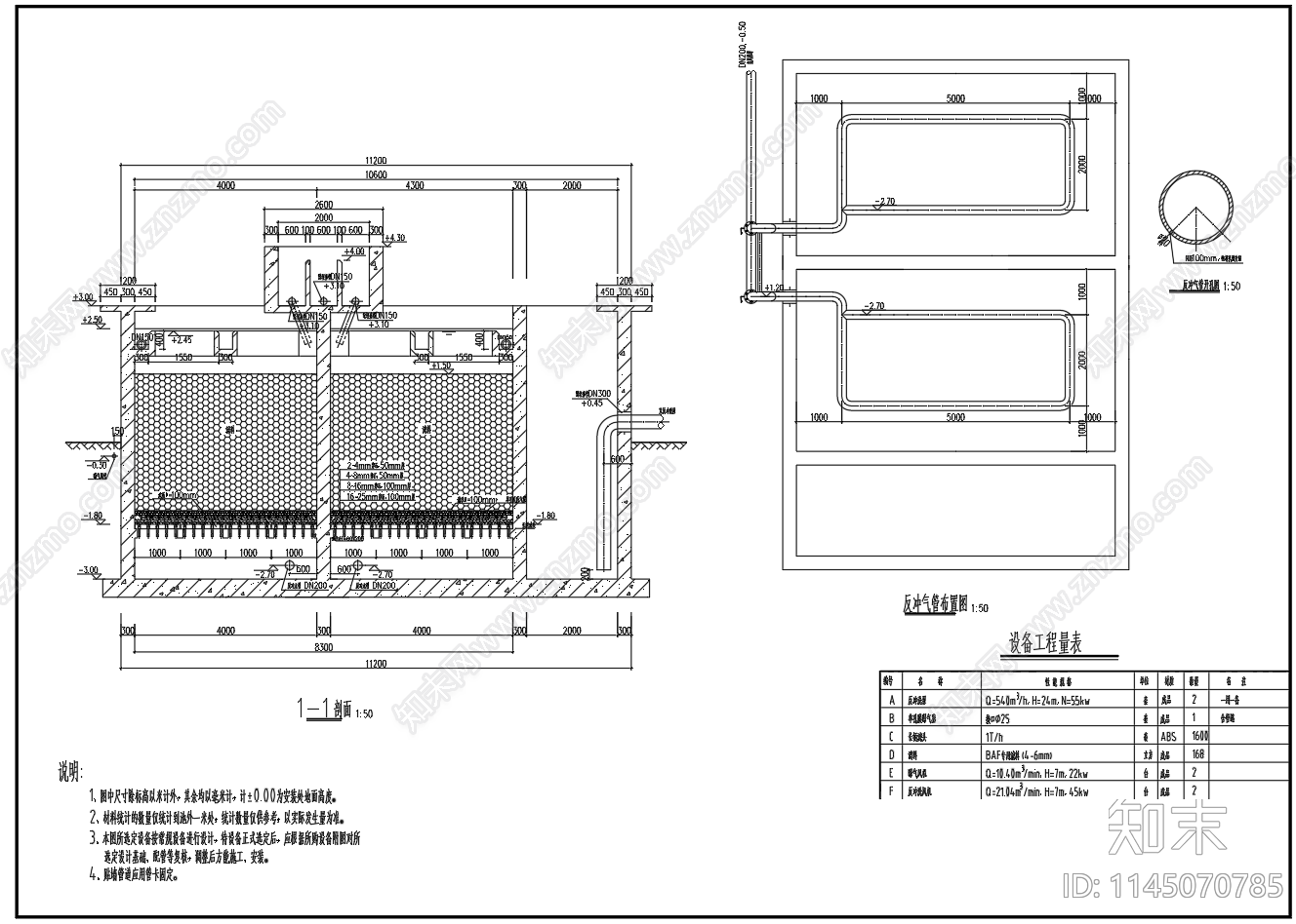 3000立方每天BAF曝气生物滤池设计图cad施工图下载【ID:1145070785】