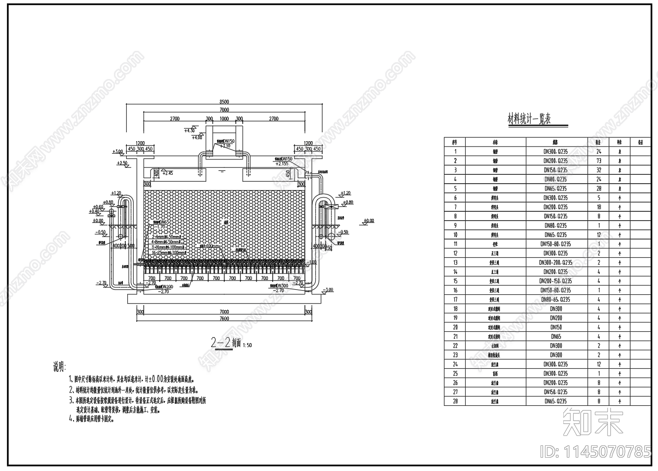 3000立方每天BAF曝气生物滤池设计图cad施工图下载【ID:1145070785】