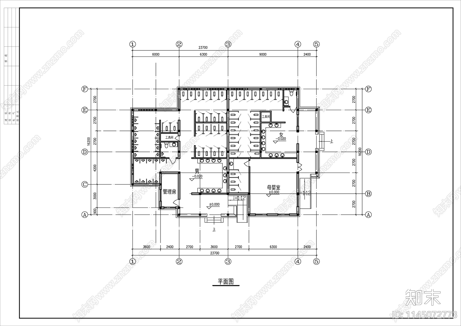 中式风格公共厕所建筑图cad施工图下载【ID:1145072773】