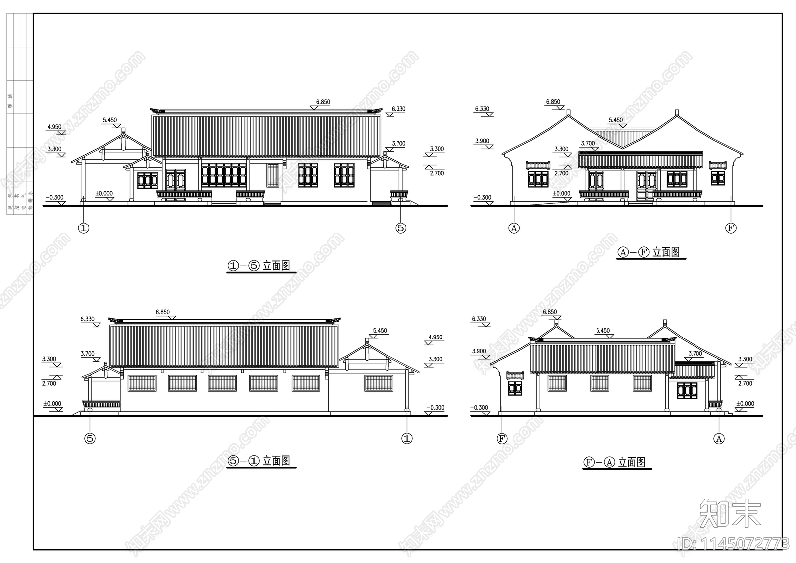 中式风格公共厕所建筑图cad施工图下载【ID:1145072773】