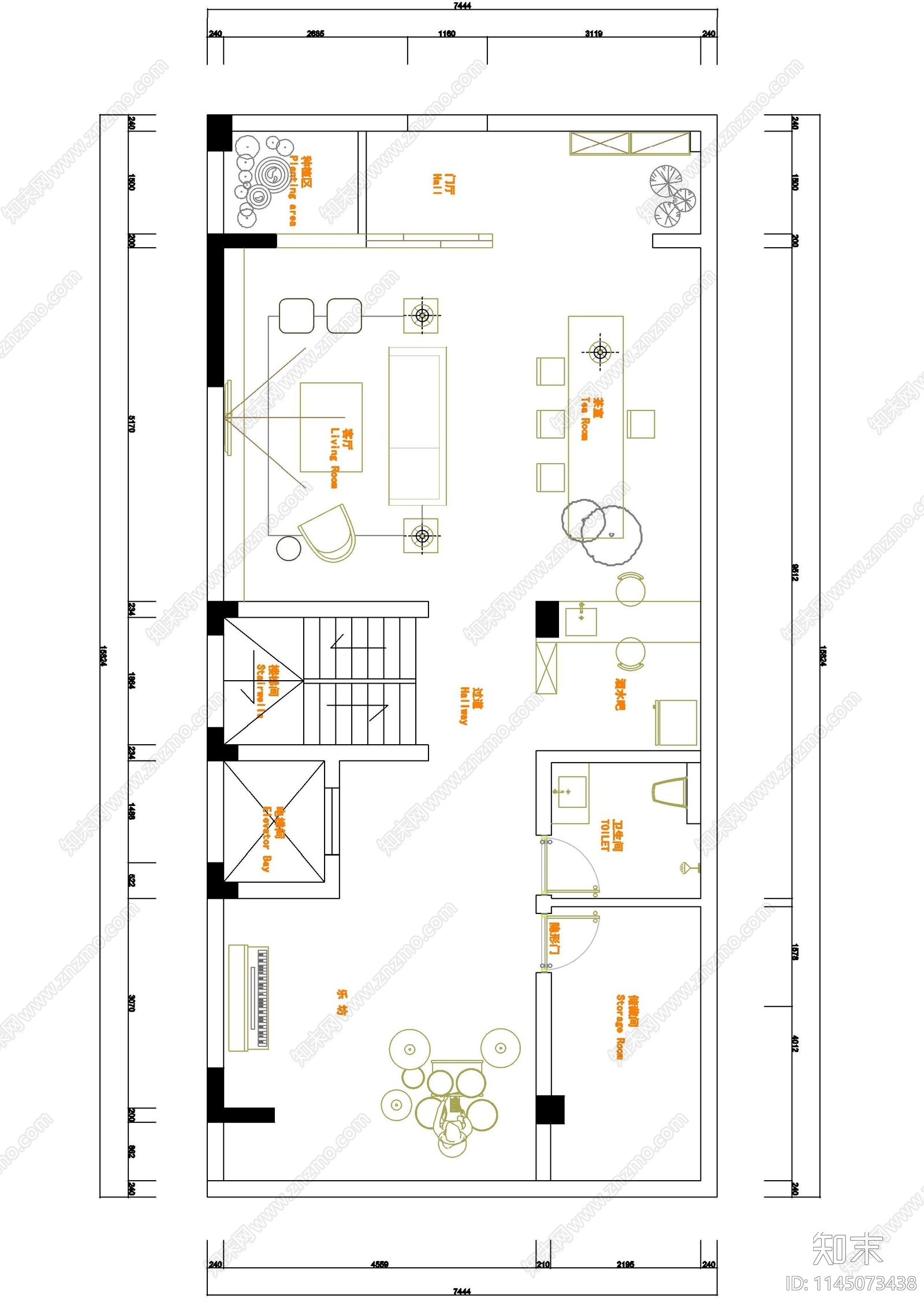 家居客厅室内平面图施工图下载【ID:1145073438】