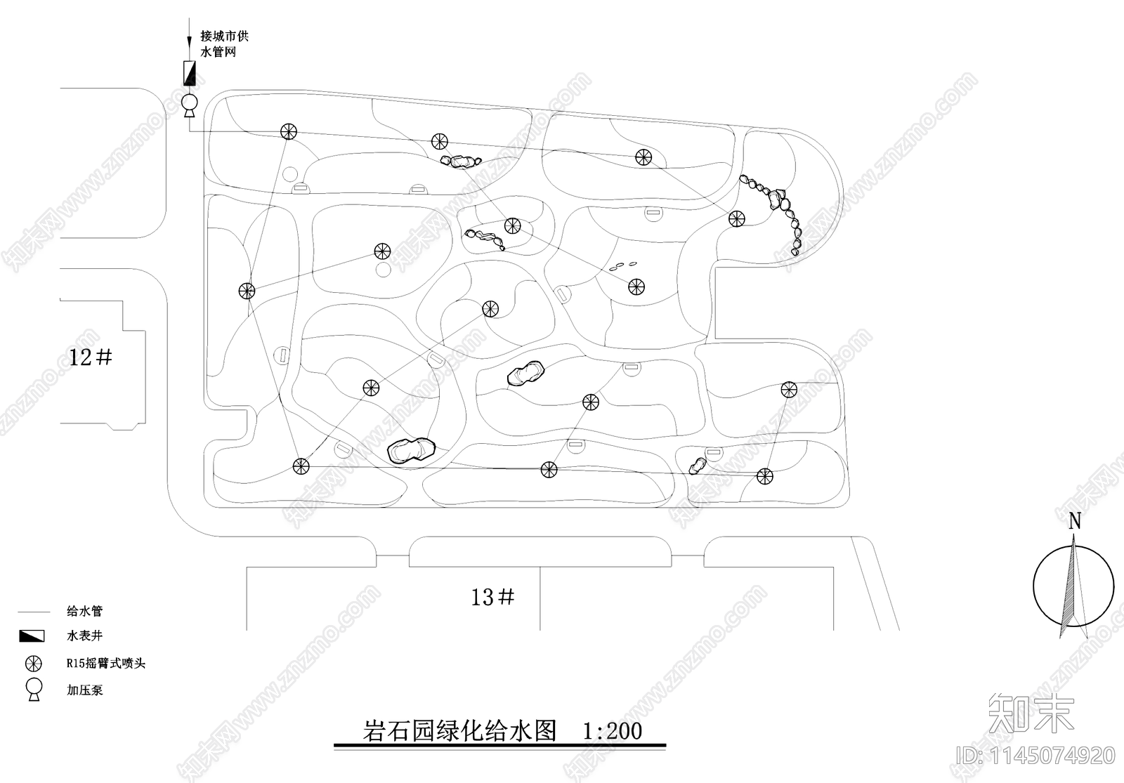 岩石园景观植物绿化平面施工图下载【ID:1145074920】