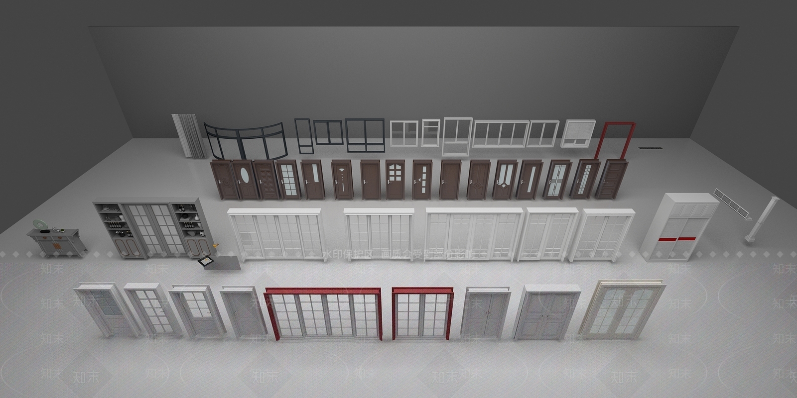 现代房门单开门推拉门组合3D模型3D模型下载【ID:1145077244】