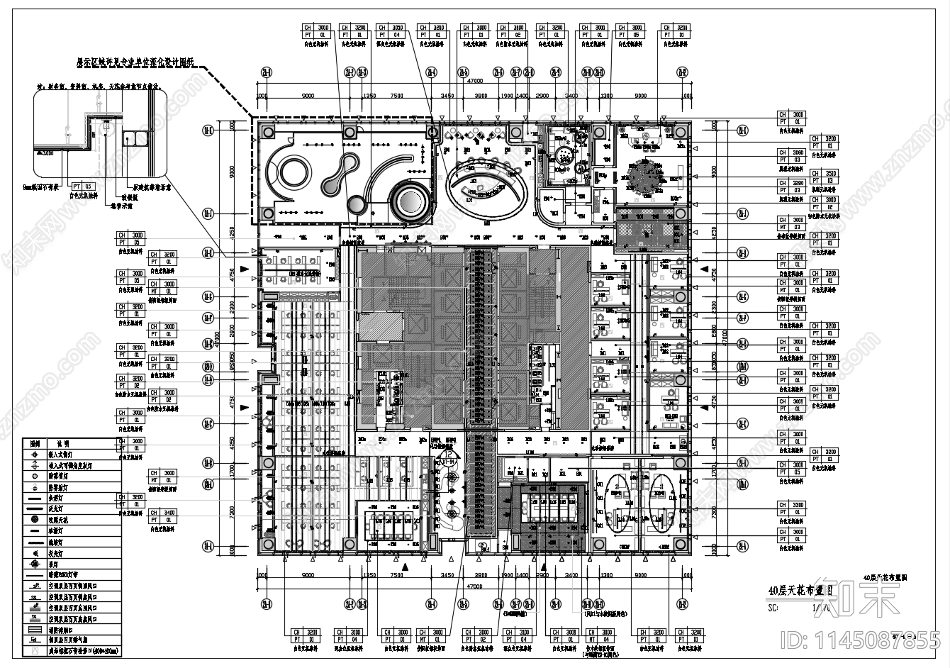 2200m²企业办公室平面cad施工图下载【ID:1145087855】