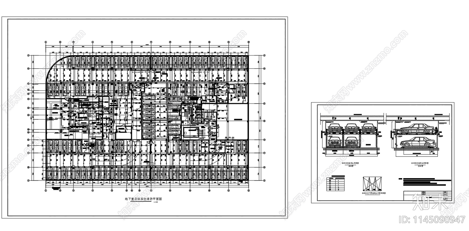地下室停车库消防喷淋布置图cad施工图下载【ID:1145090947】
