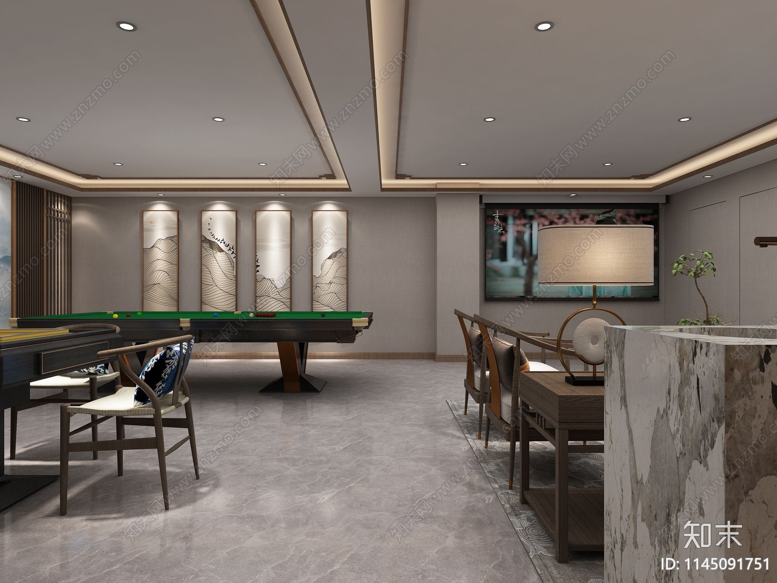 新中式茶室CAD施工图下载【ID:1145091751】