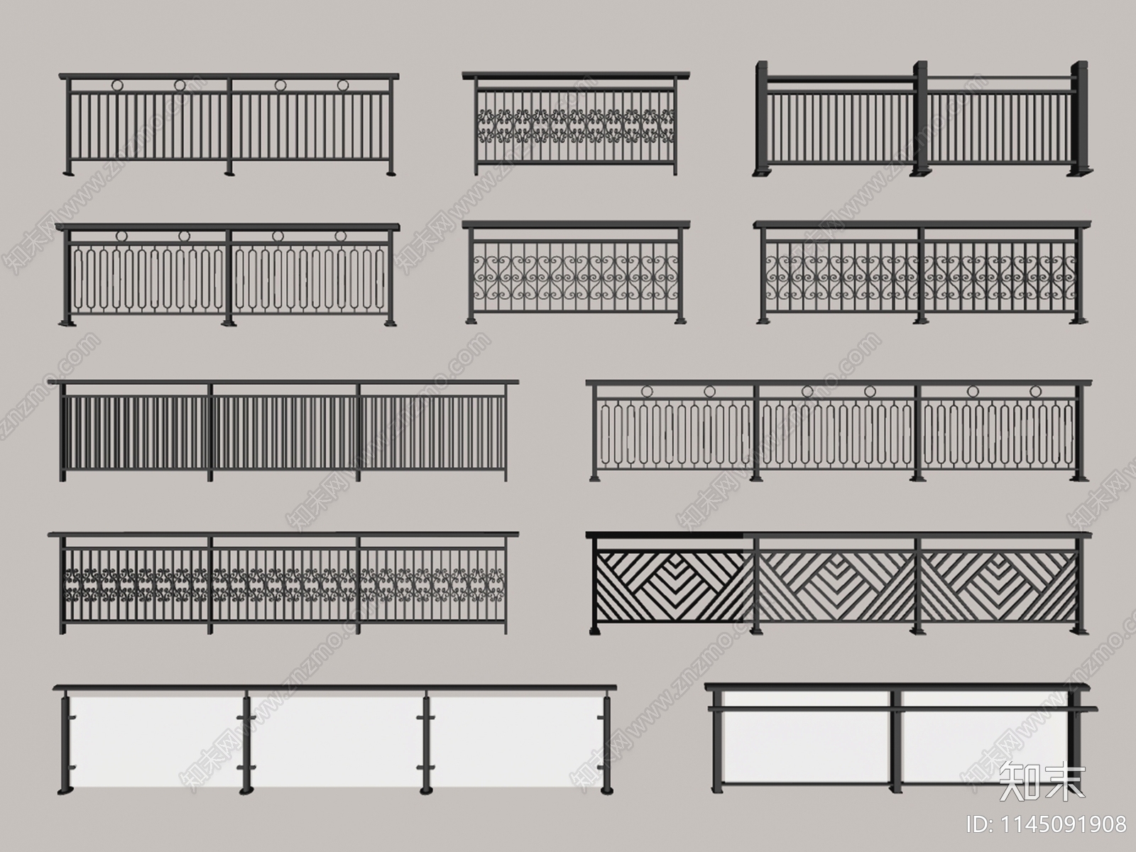 现代铁艺栏杆SU模型下载【ID:1145091908】