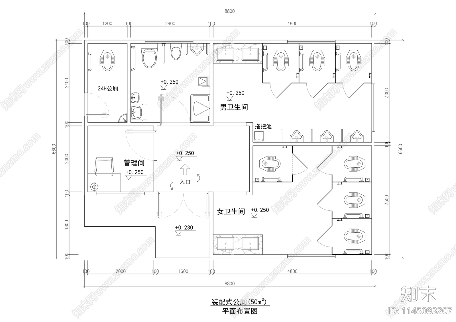 公厕平面图施工图下载【ID:1145093207】